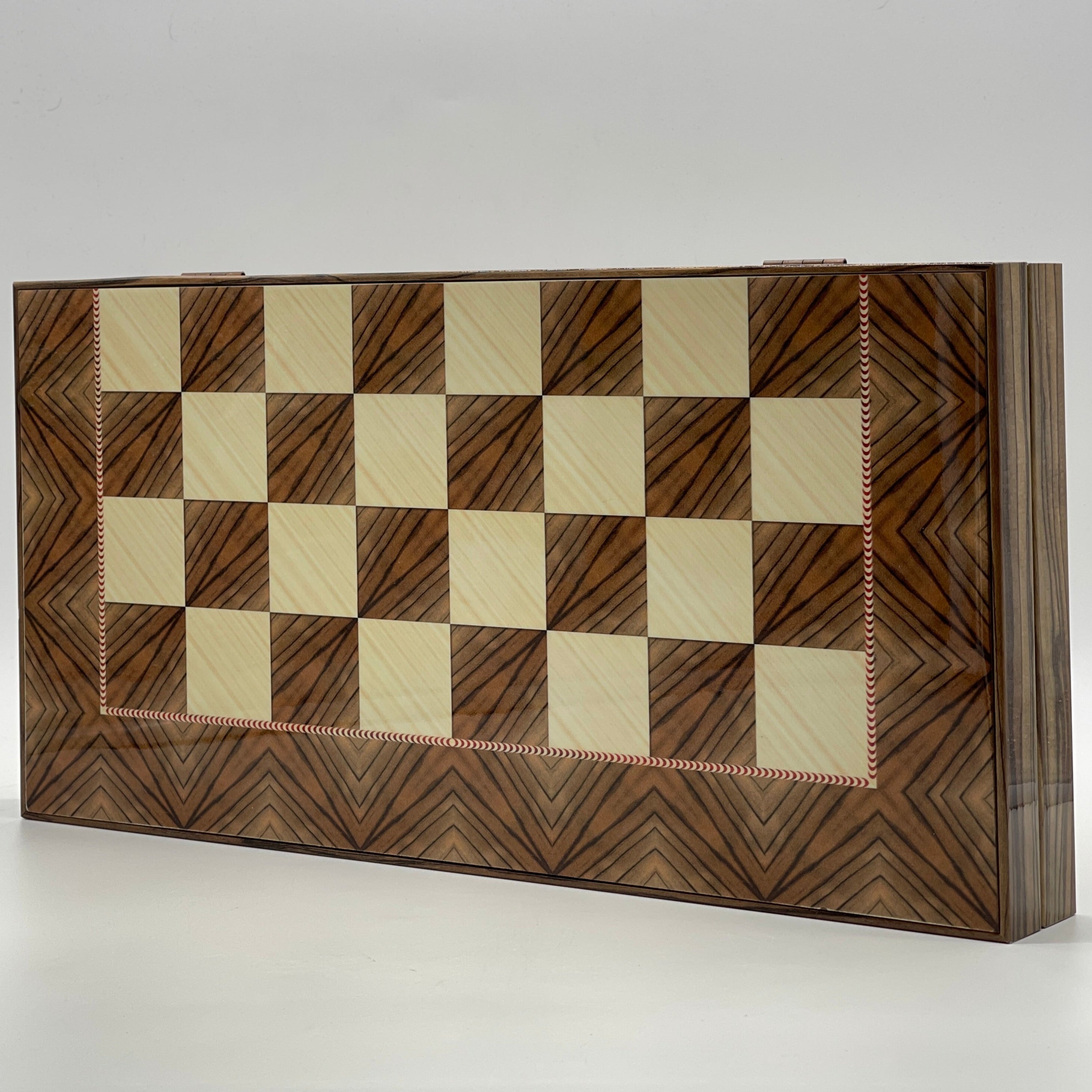 Handmade Brown Pattern Backgammon Set With Wooden Chess Pieces