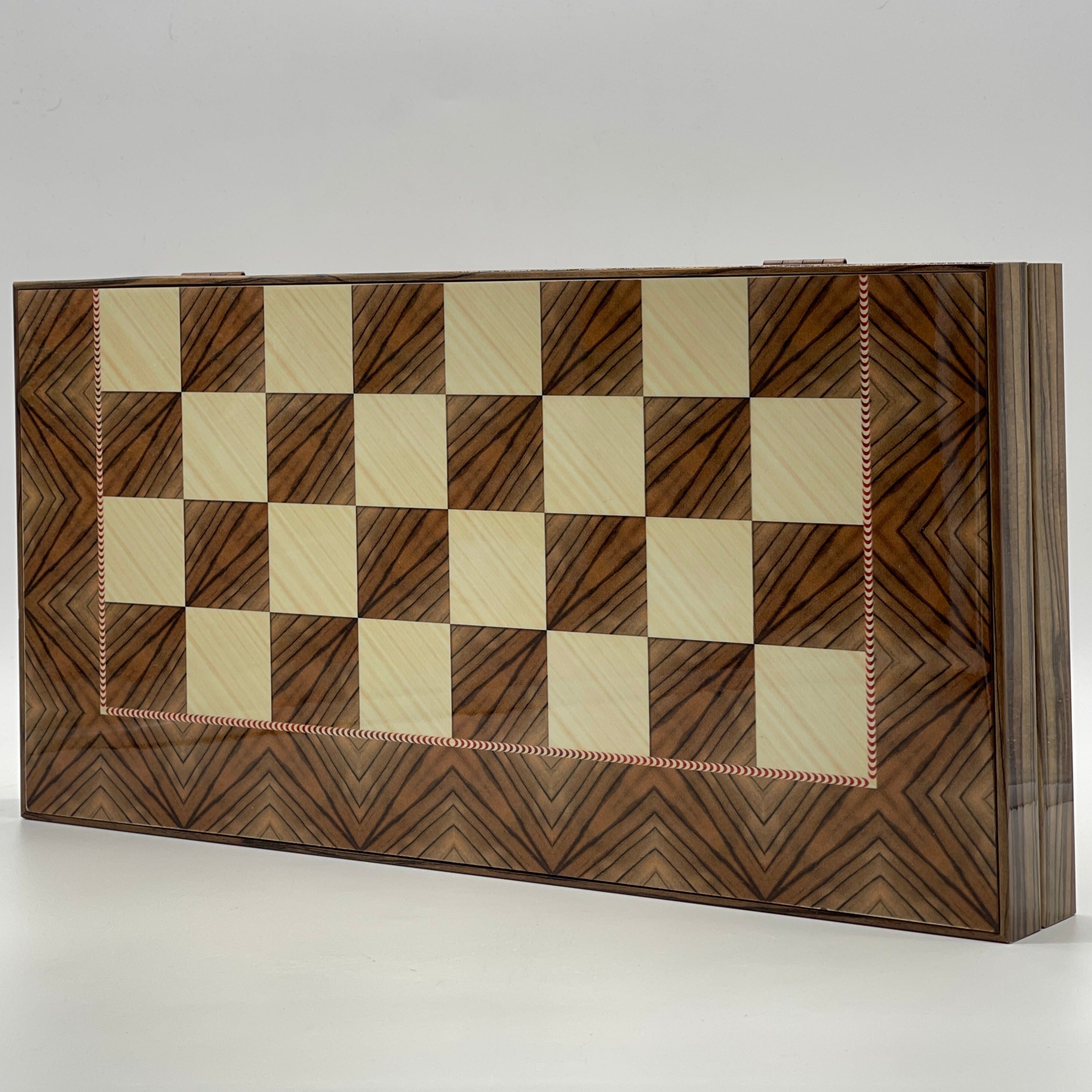 Handmade Brown Pattern Backgammon Set With Wooden Chess Pieces