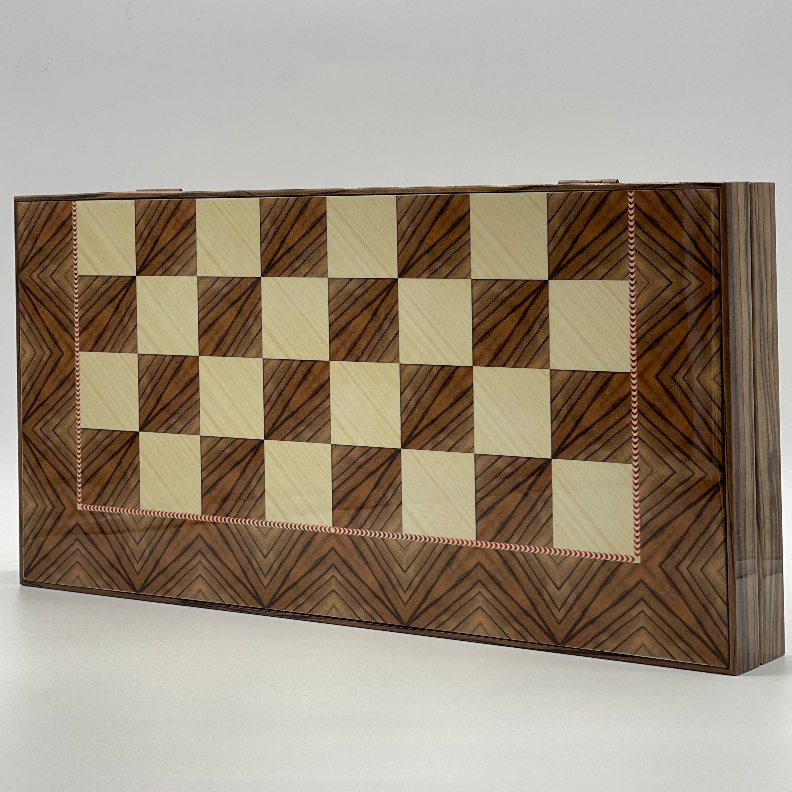 Handmade Brown Pattern Backgammon Set With Polyester Crusaders Chess Pieces