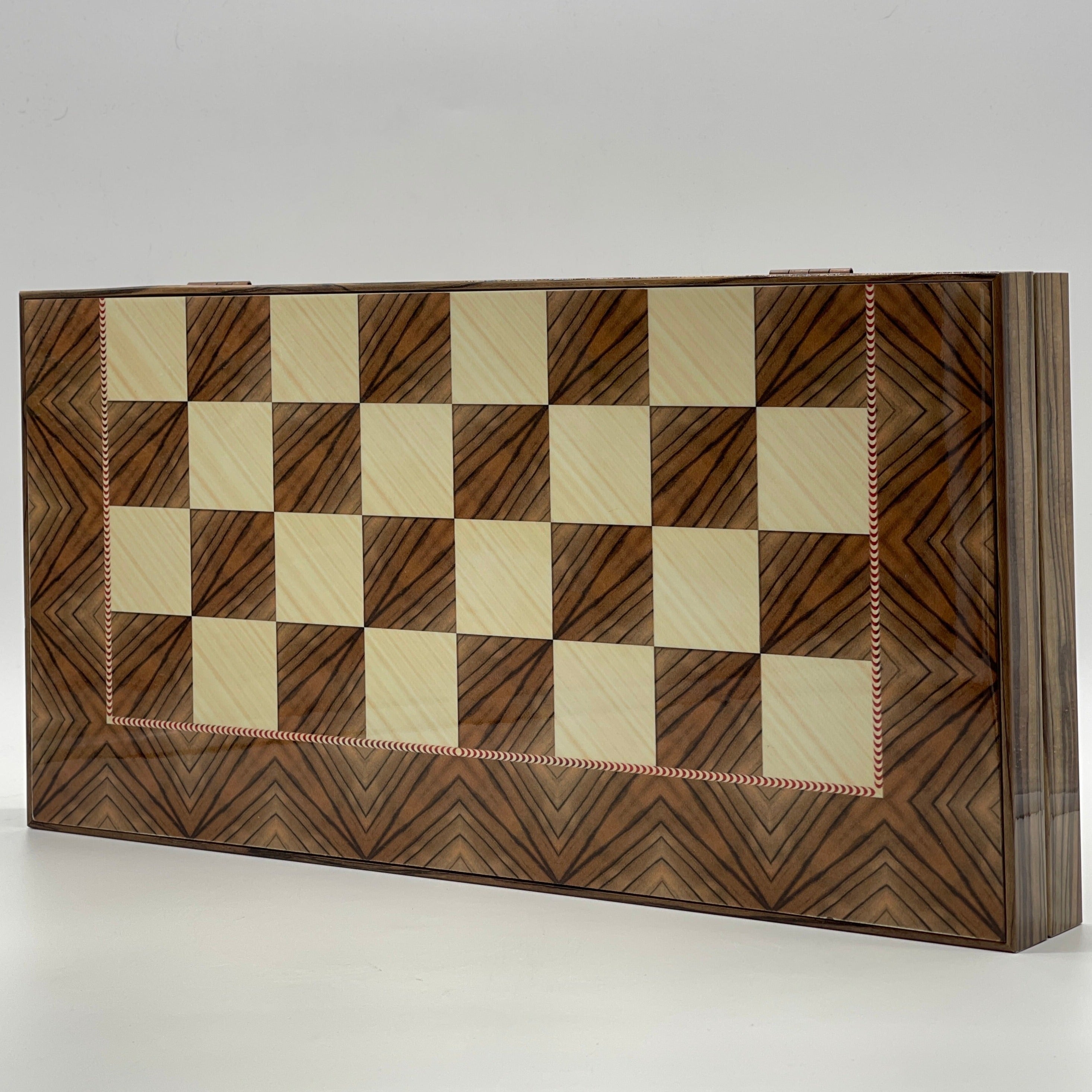 Handmade Brown Pattern Backgammon Set With Polyester Crusaders Chess Pieces