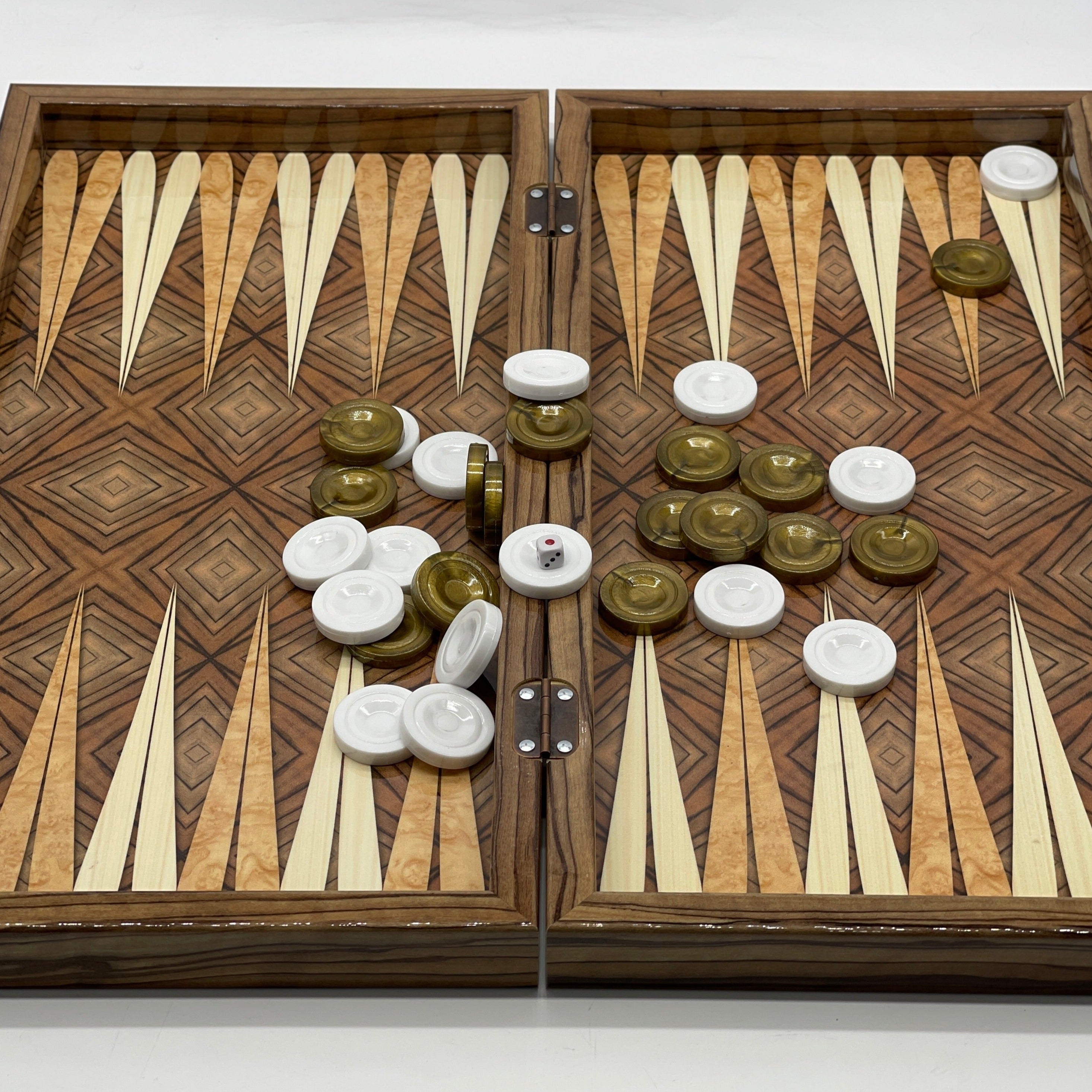 Handmade Brown Pattern Backgammon Set With Polyester Egyptian Chess Pieces