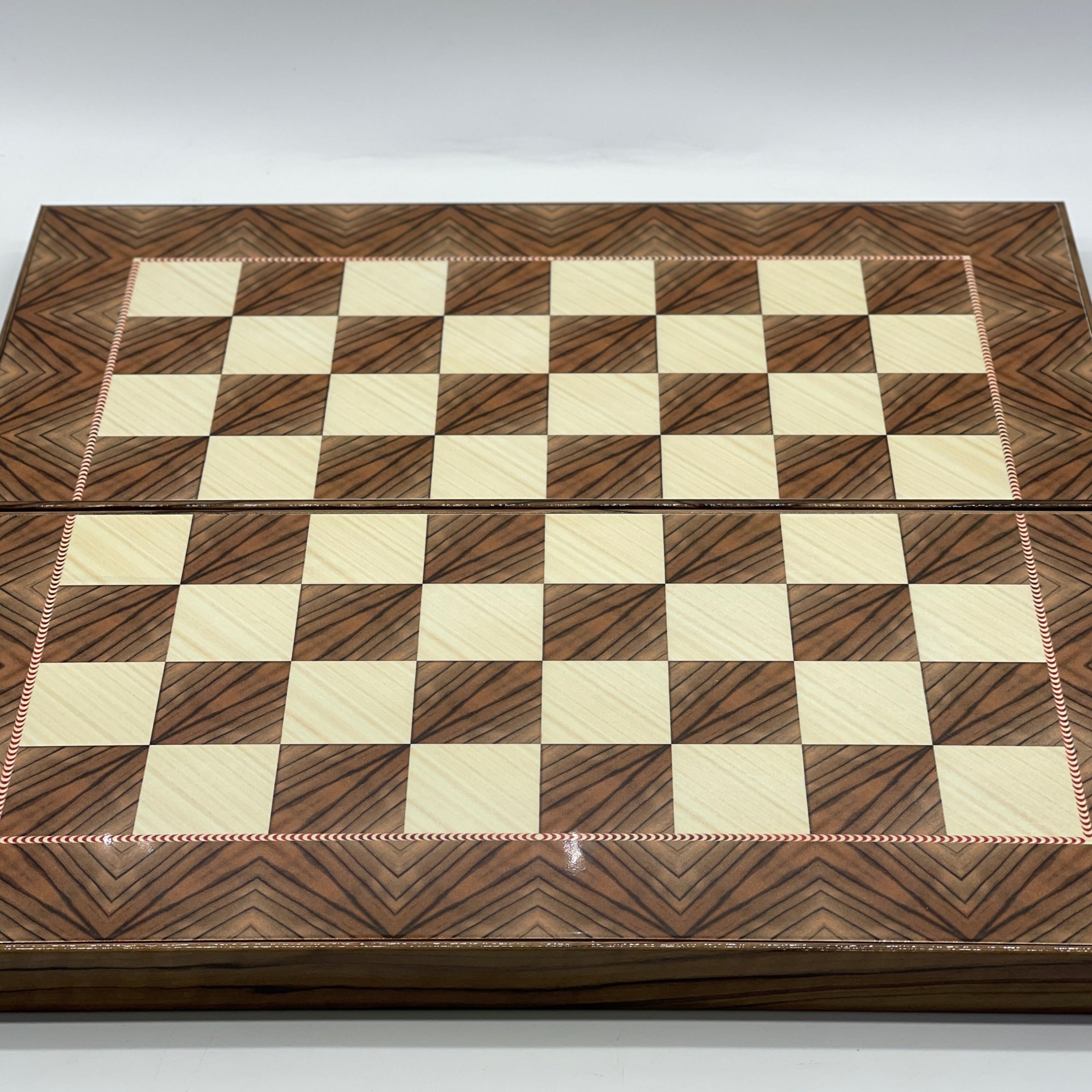 Handmade Brown Pattern Backgammon Set With Polyester Camelot Chess Pieces