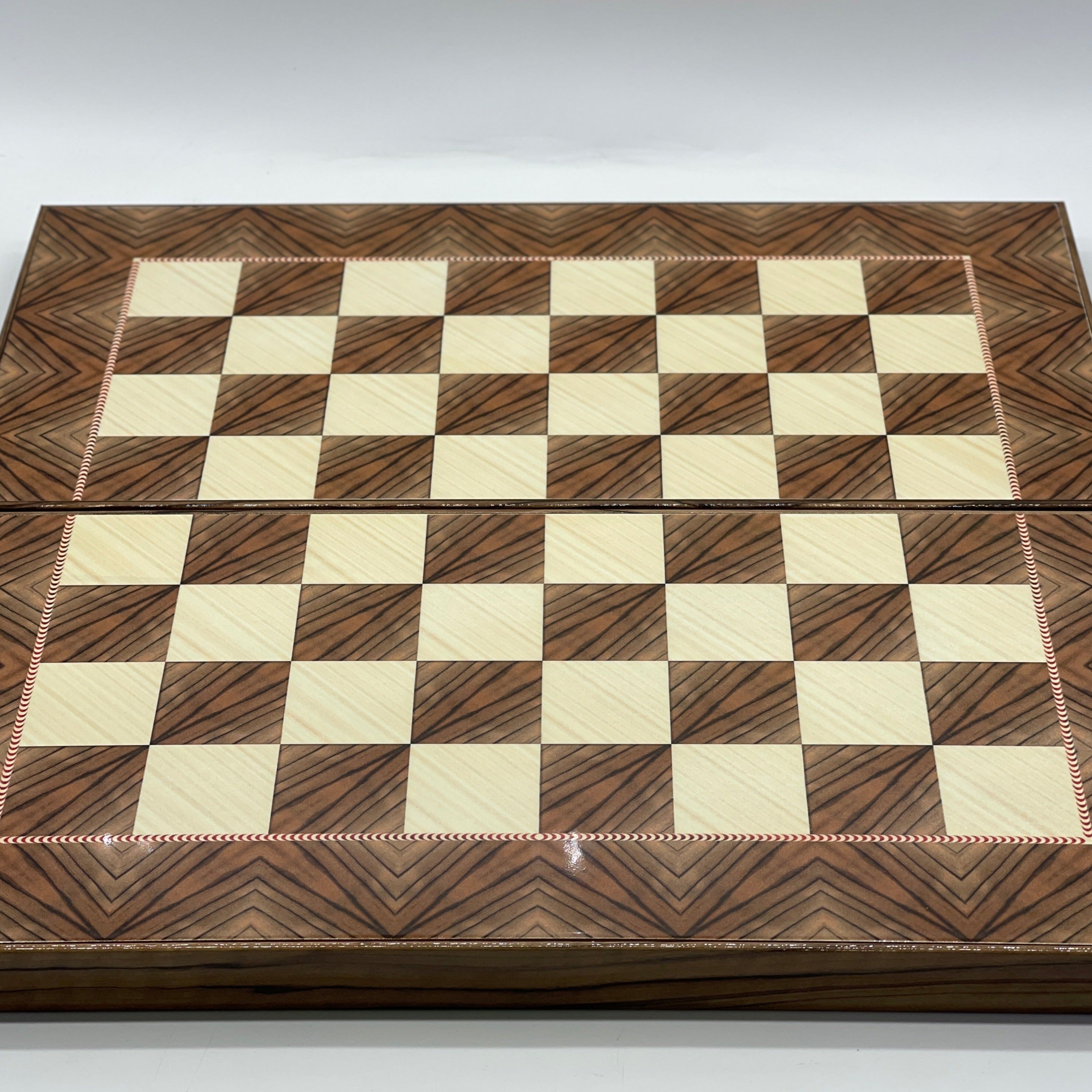 Handmade Brown Pattern Backgammon Set With Polyester Camelot Chess Pieces