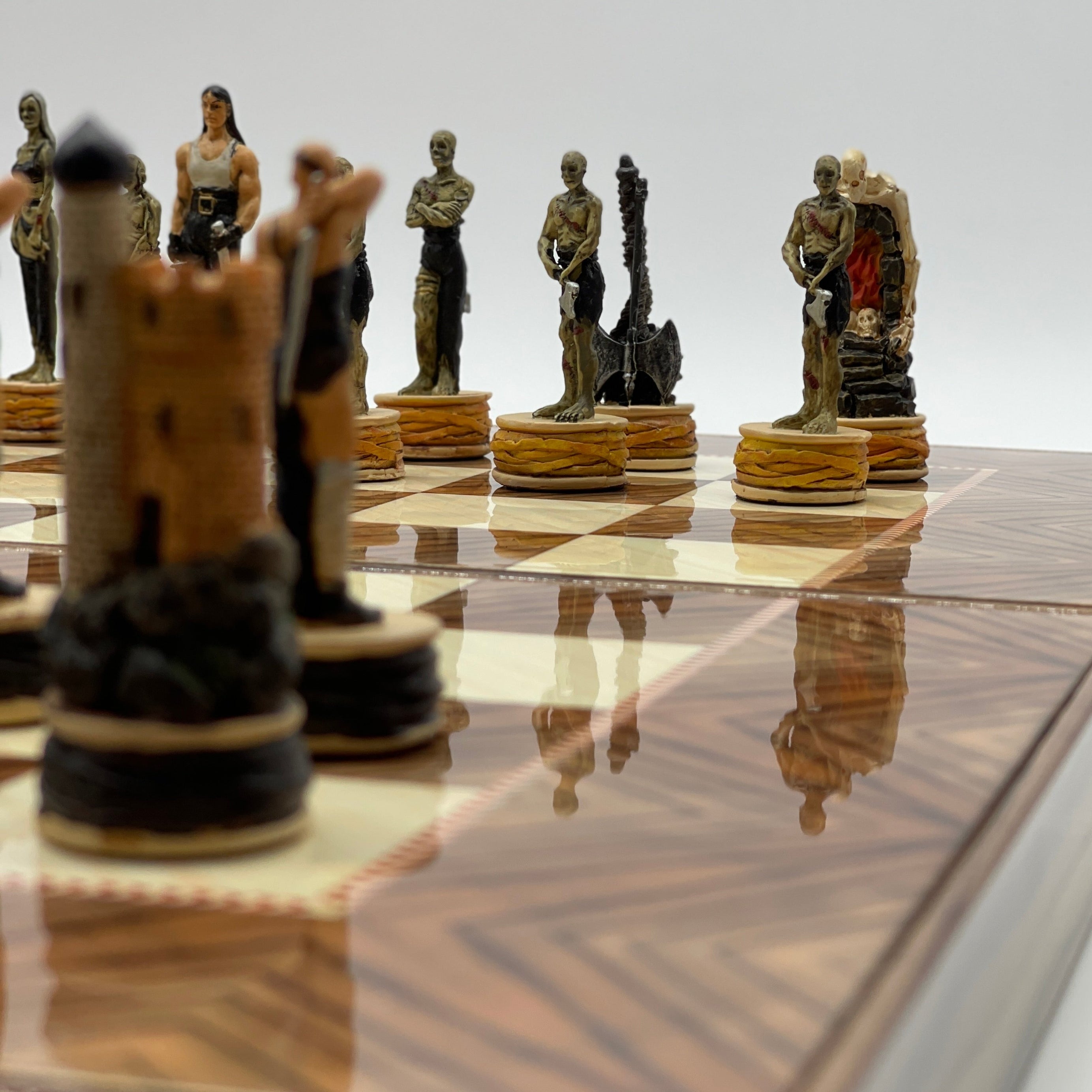 Handmade Brown Pattern Backgammon Set With Polyester Zombies Chess Pieces