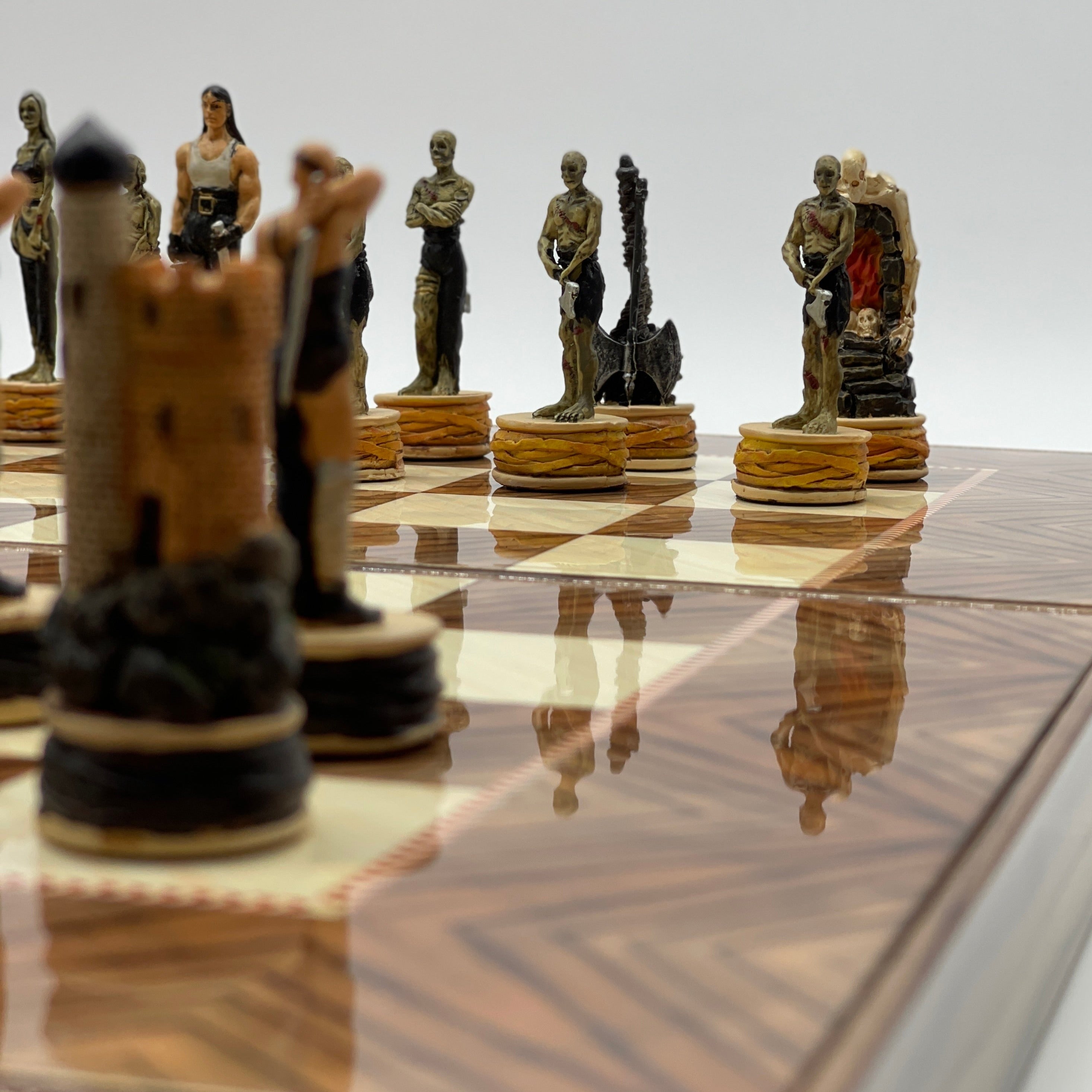 Handmade Brown Pattern Backgammon Set With Polyester Zombies Chess Pieces