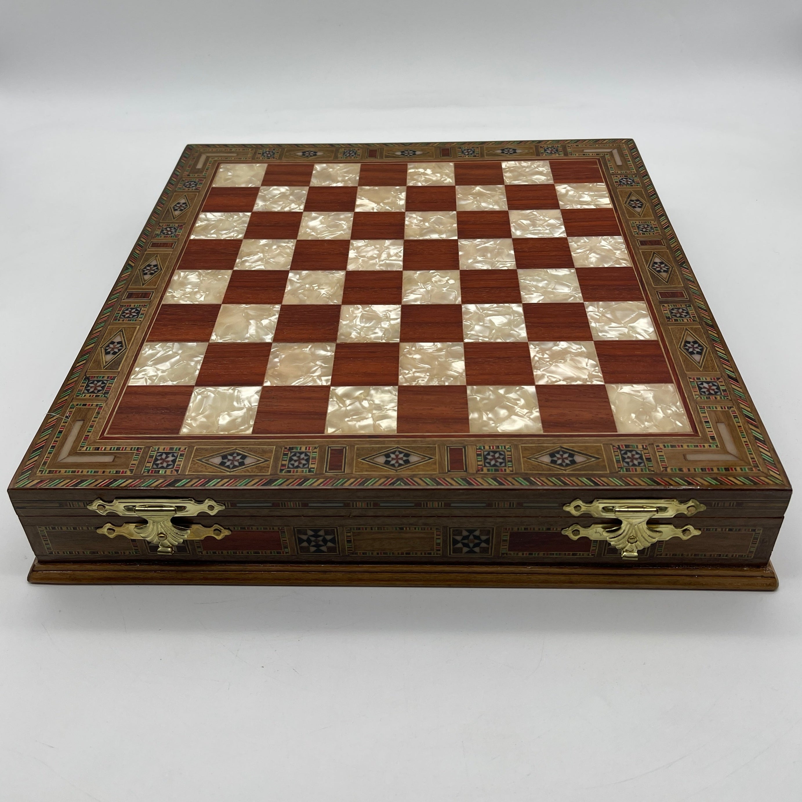 15.3" Personalized Luxury Storage Chess Set with Romans Metal Chess Pieces