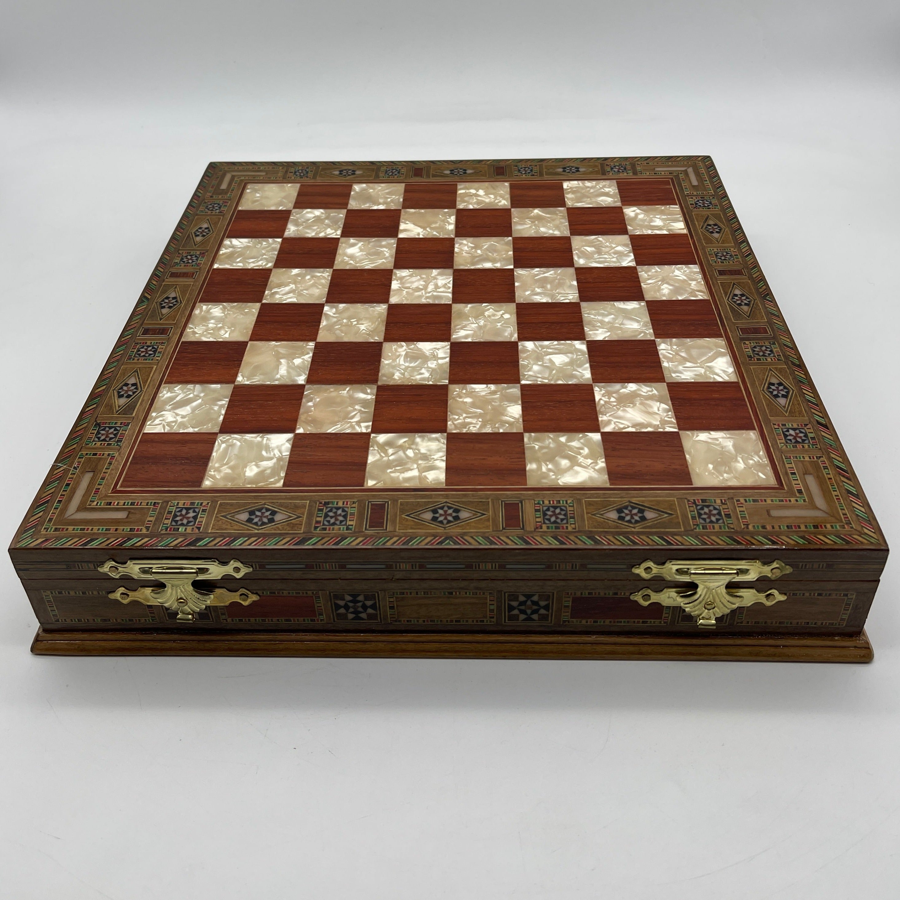 15.3" Personalized Luxury Storage Chess Set with Romans Metal Chess Pieces