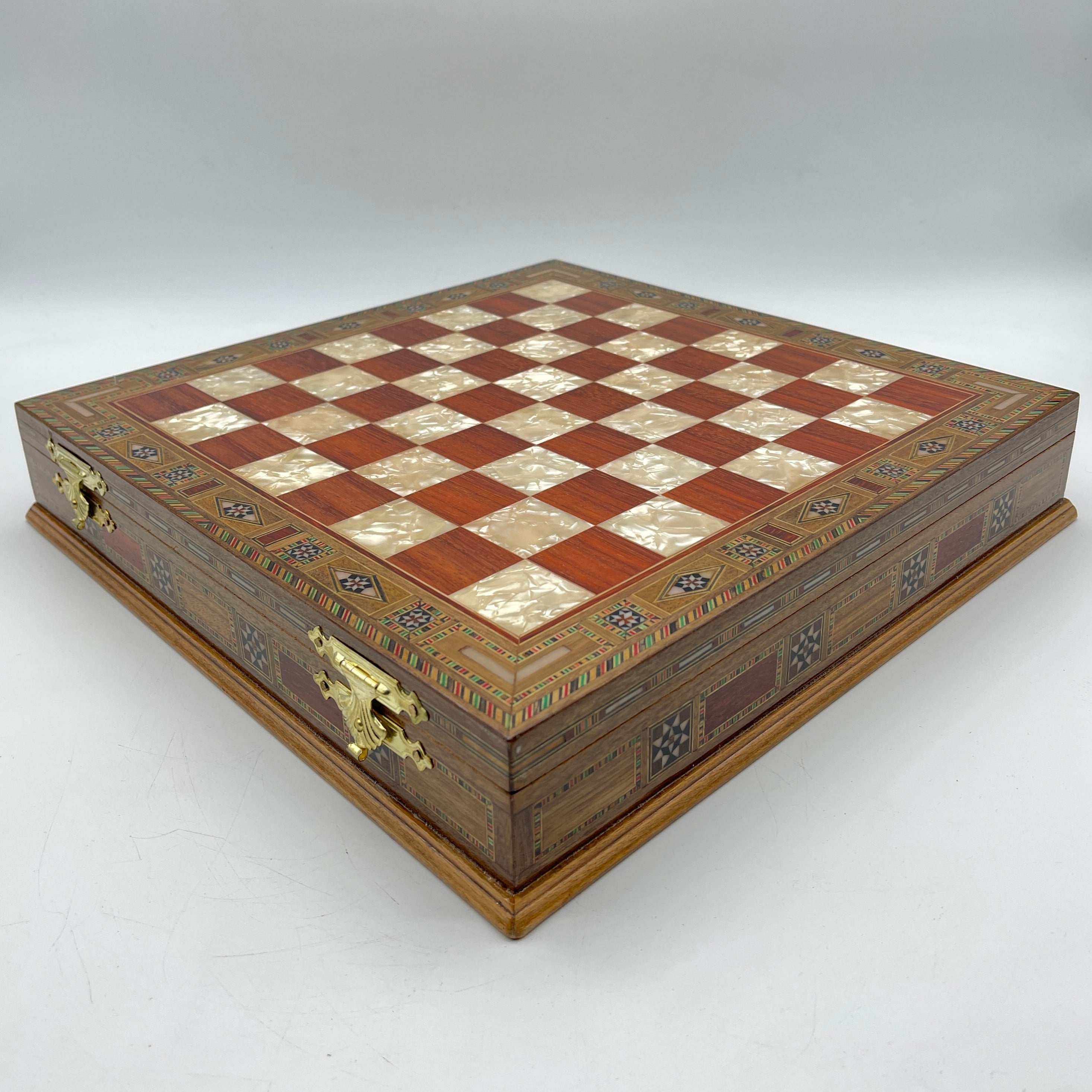 15.3" Personalized Luxury Storage Chess Set with Romans Metal Chess Pieces