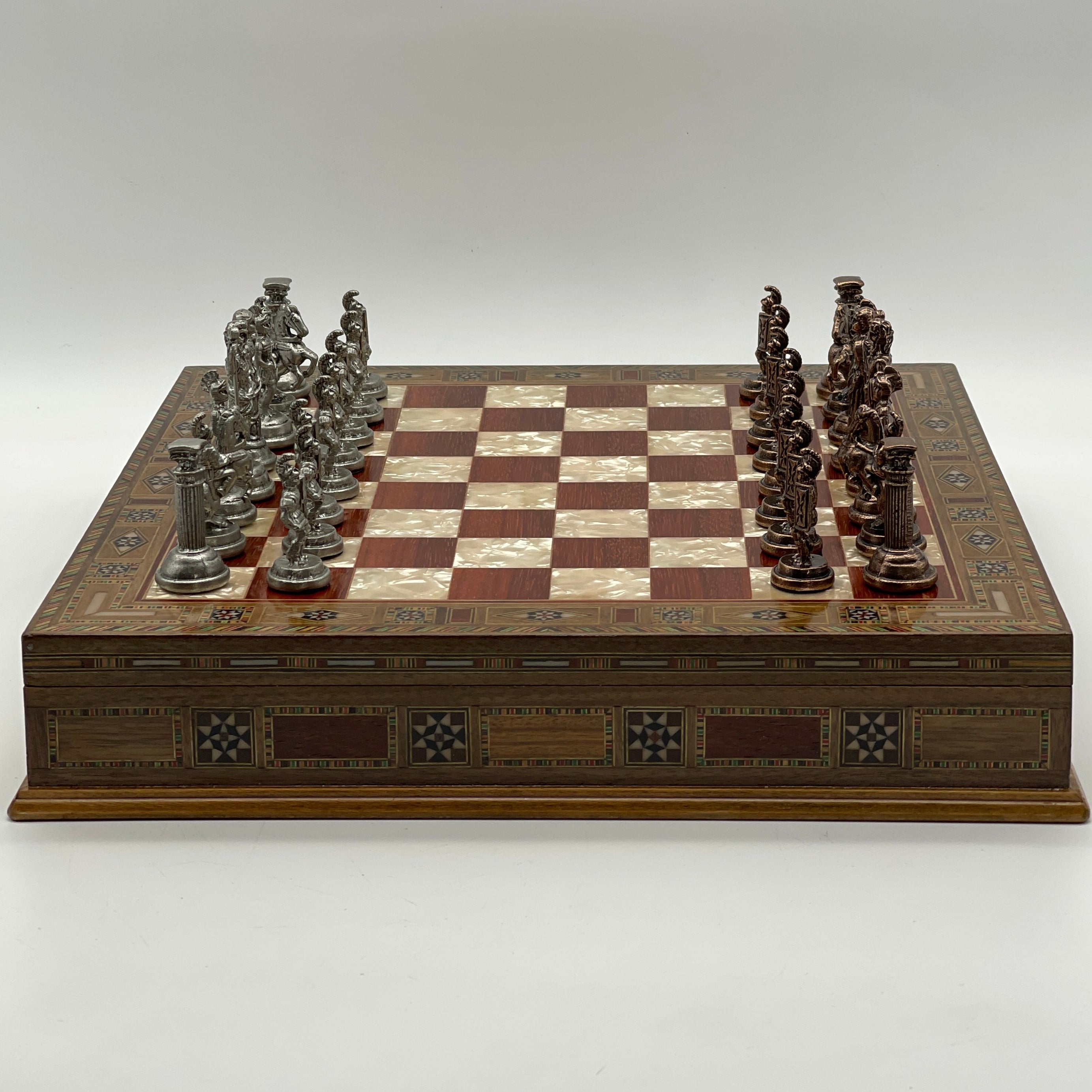 15.3" Personalized Luxury Storage Chess Set with Romans Metal Chess Pieces
