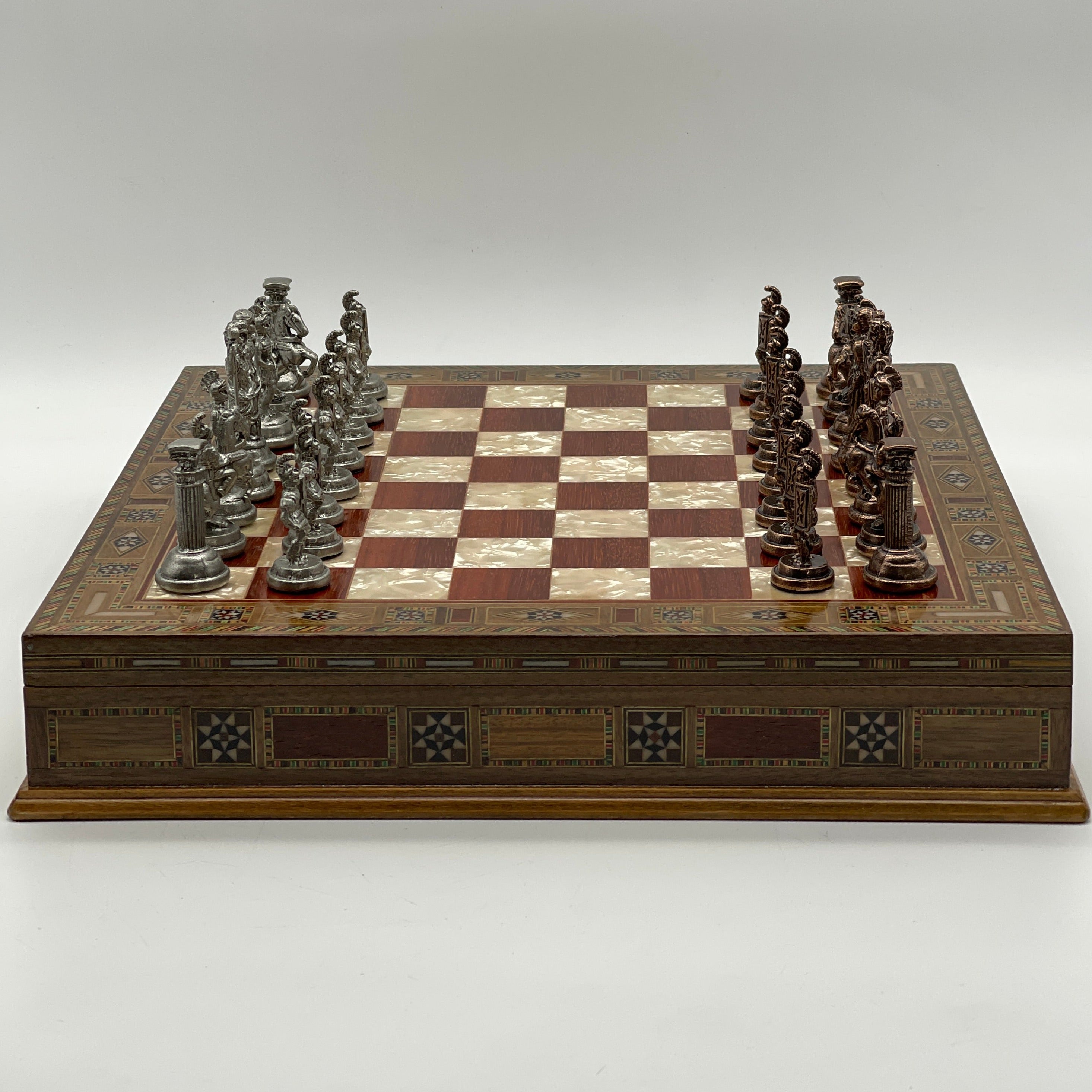 15.3" Personalized Luxury Storage Chess Set with Romans Metal Chess Pieces
