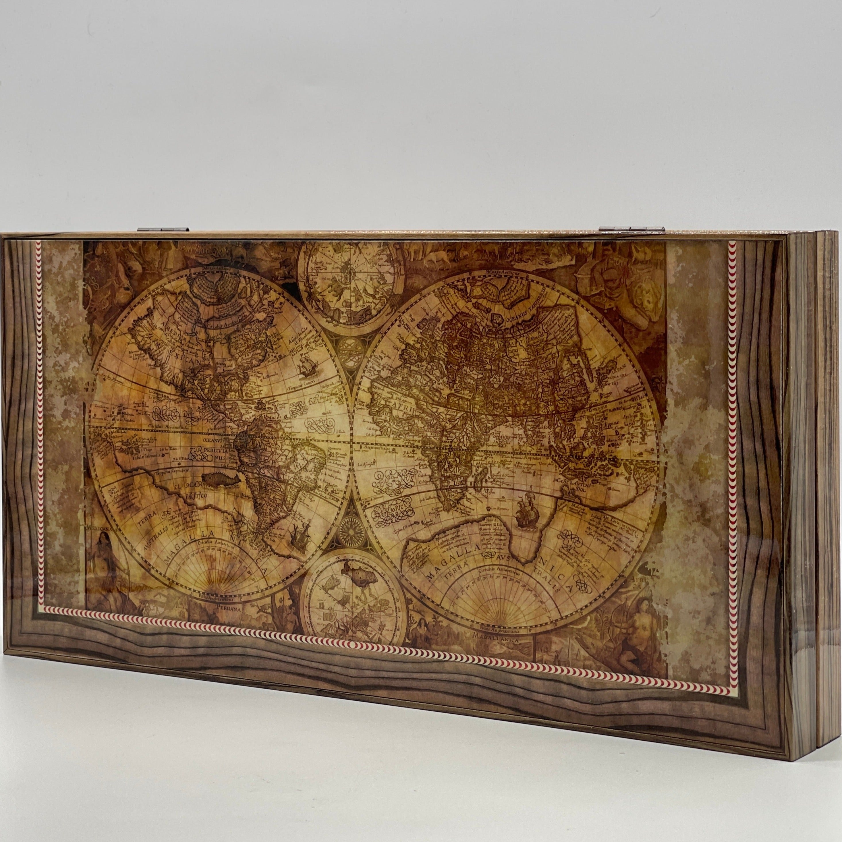 Ancient World Map Orbis Terrarum Wooden Premium Backgammon Set