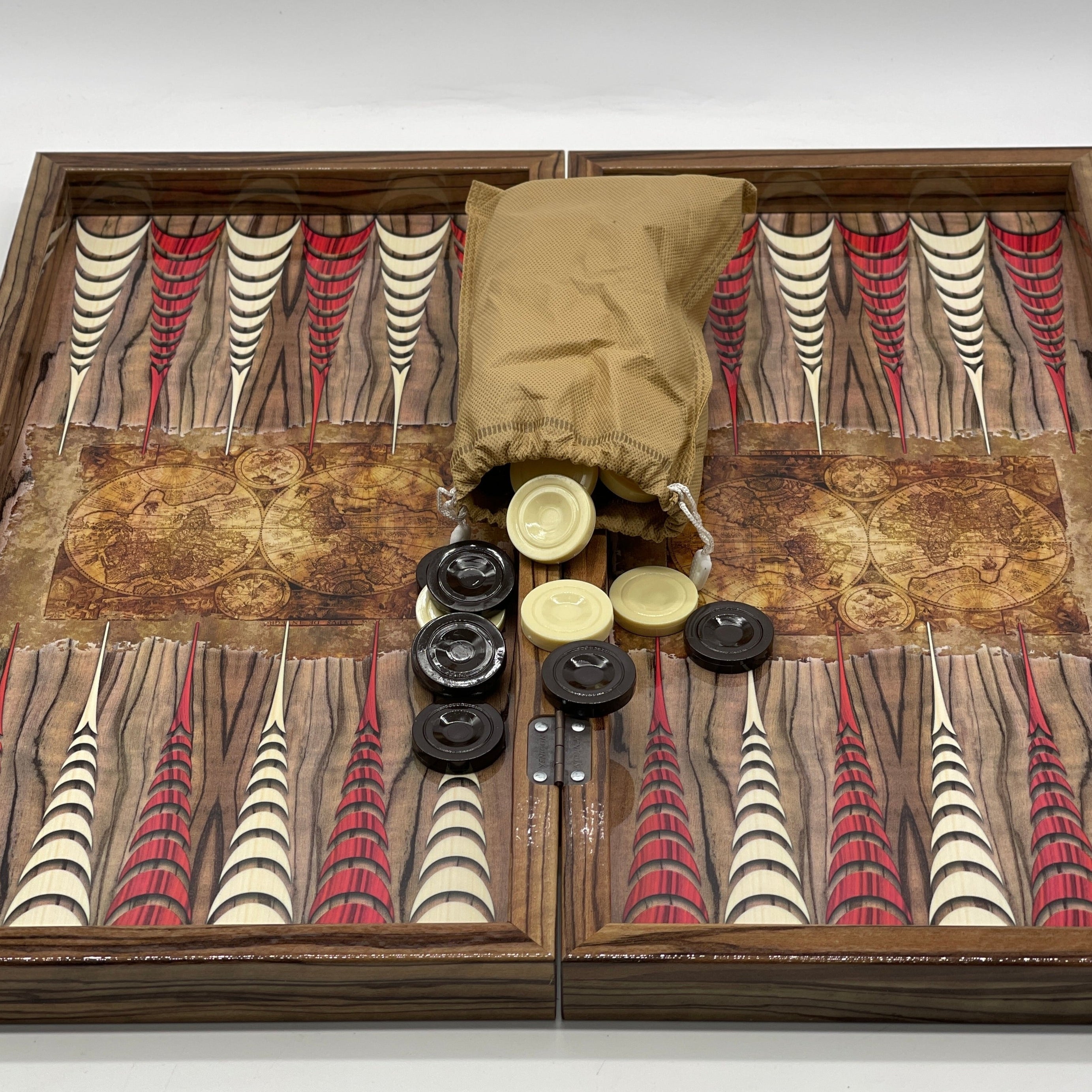 Ancient World Map Orbis Terrarum Wooden Premium Backgammon Set