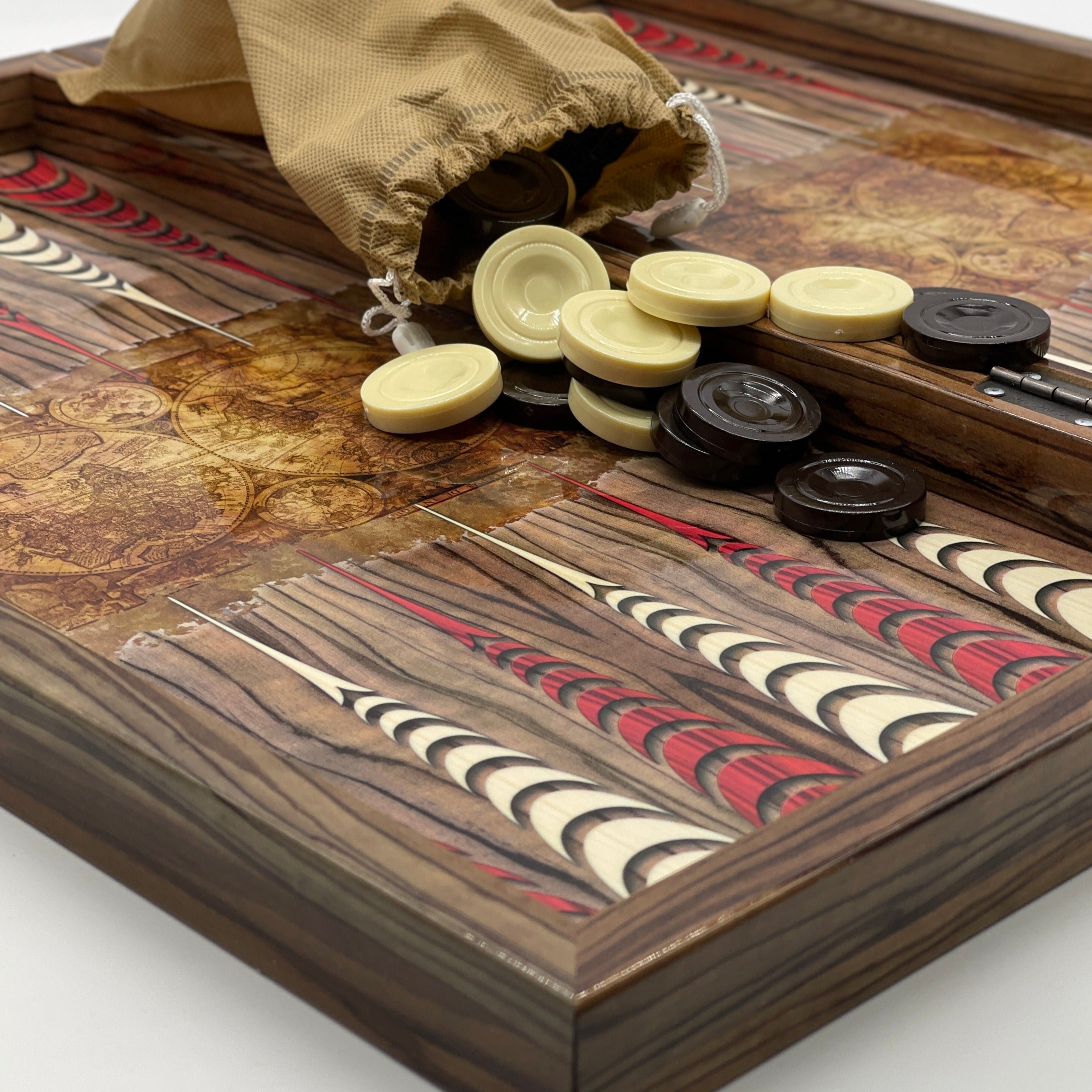 Ancient World Map Orbis Terrarum Wooden Premium Backgammon Set