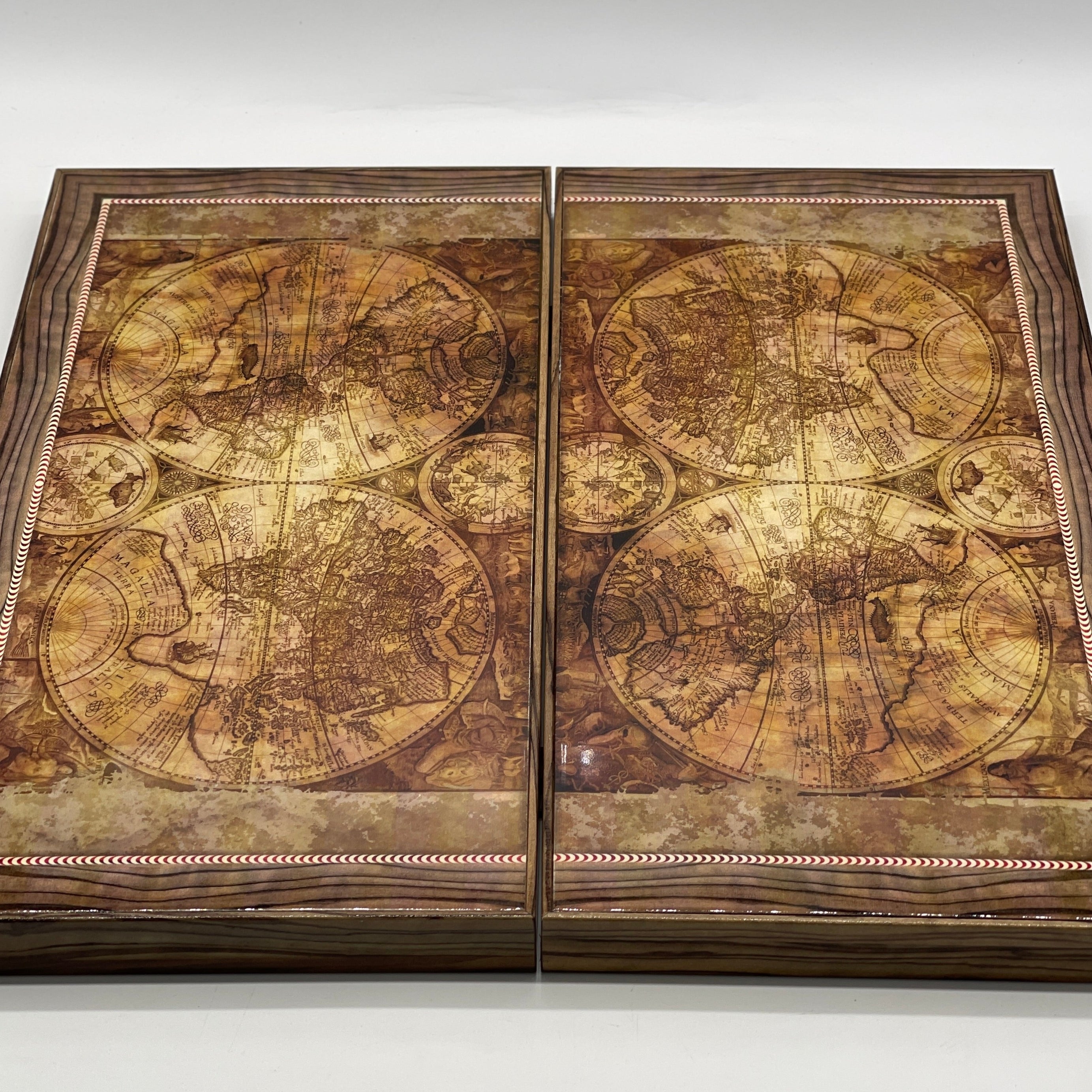 Ancient World Map Orbis Terrarum Wooden Premium Backgammon Set