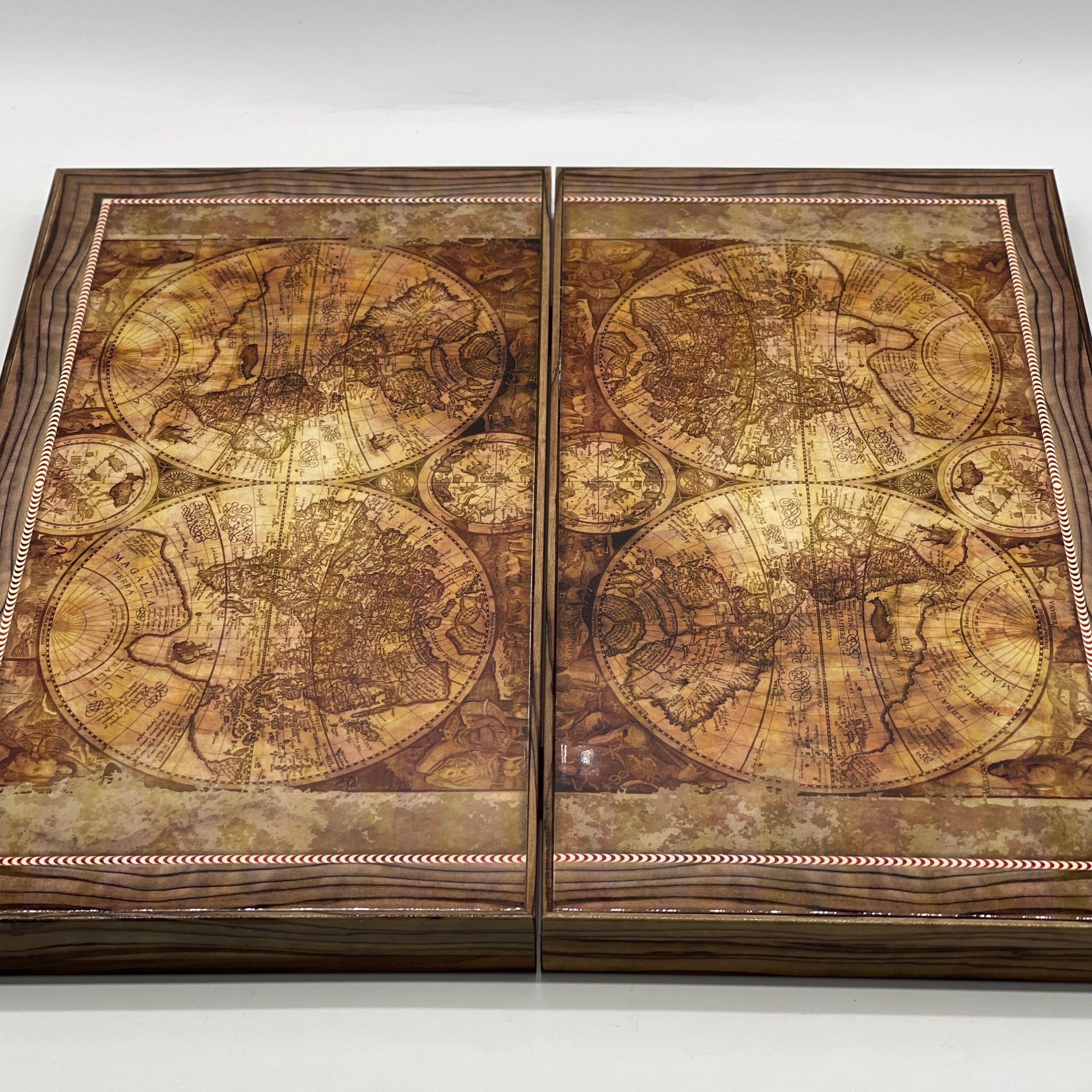 Ancient World Map Orbis Terrarum Wooden Premium Backgammon Set