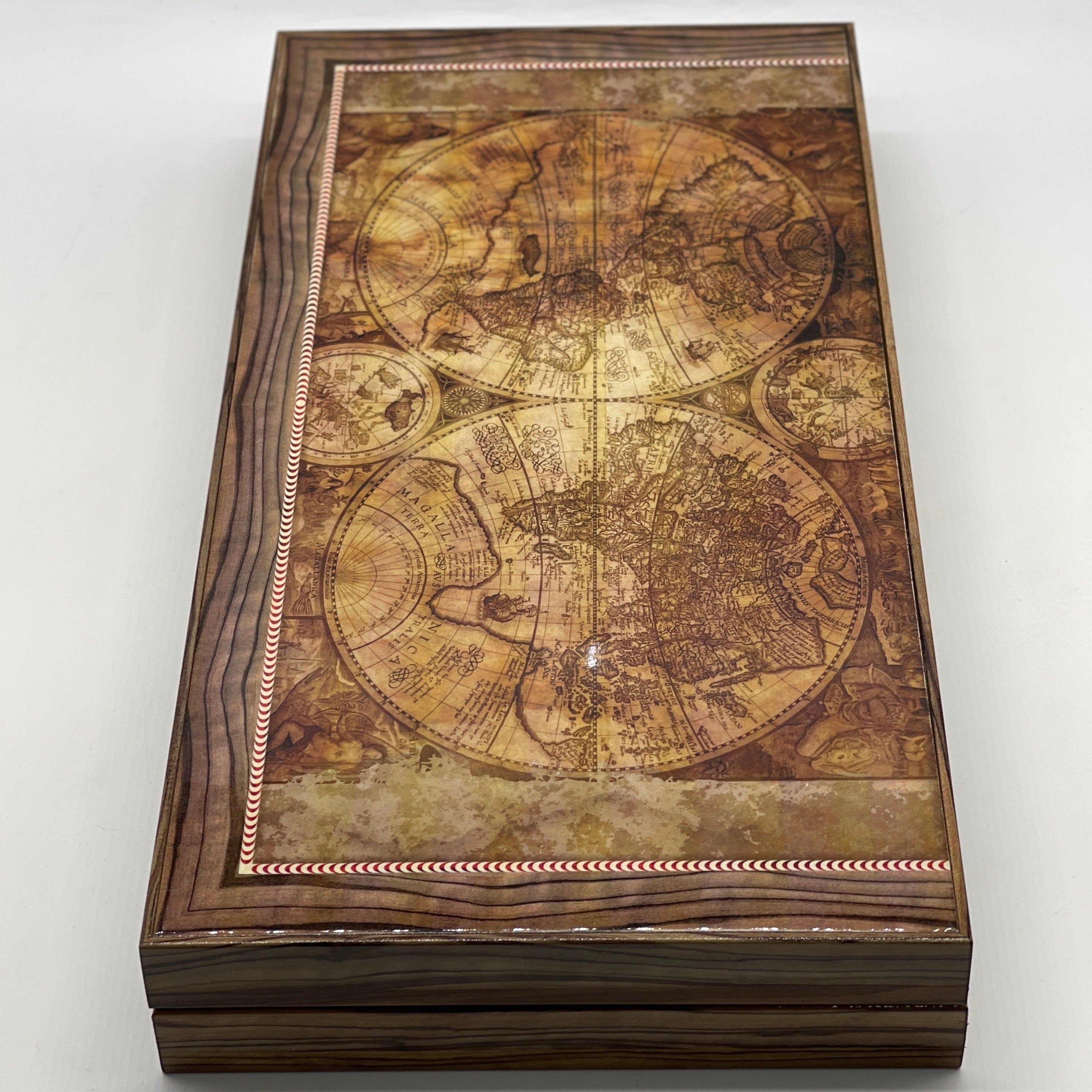 Ancient World Map Orbis Terrarum Wooden Premium Backgammon Set