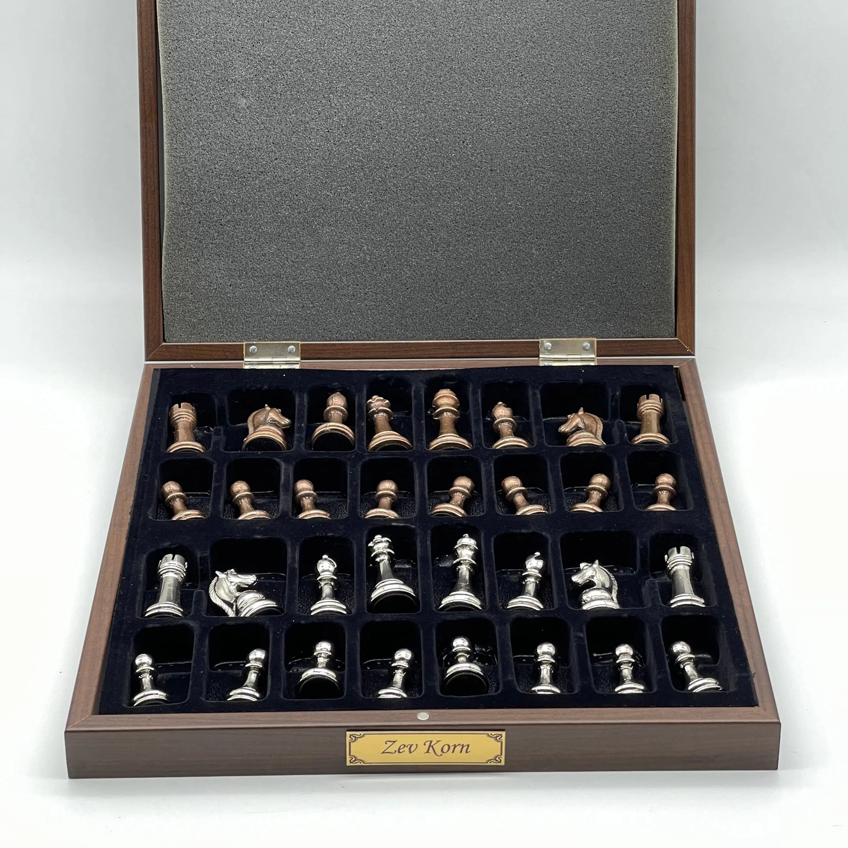VIP Walnut Patterned Wooden Folding Chess Set With Pegasus Metal Chess Pieces