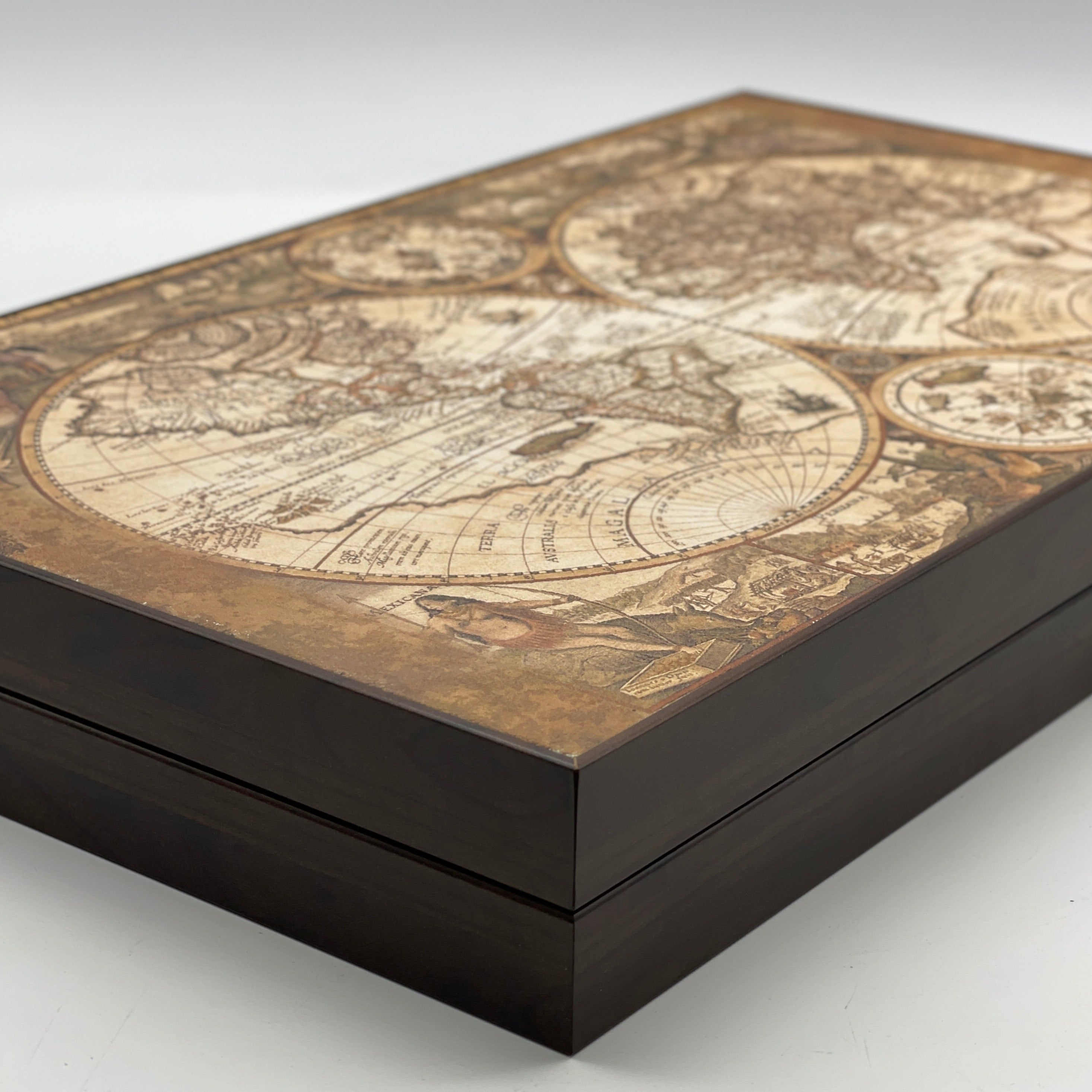 Leather Ancient World Map Wooden Premium Backgammon Set