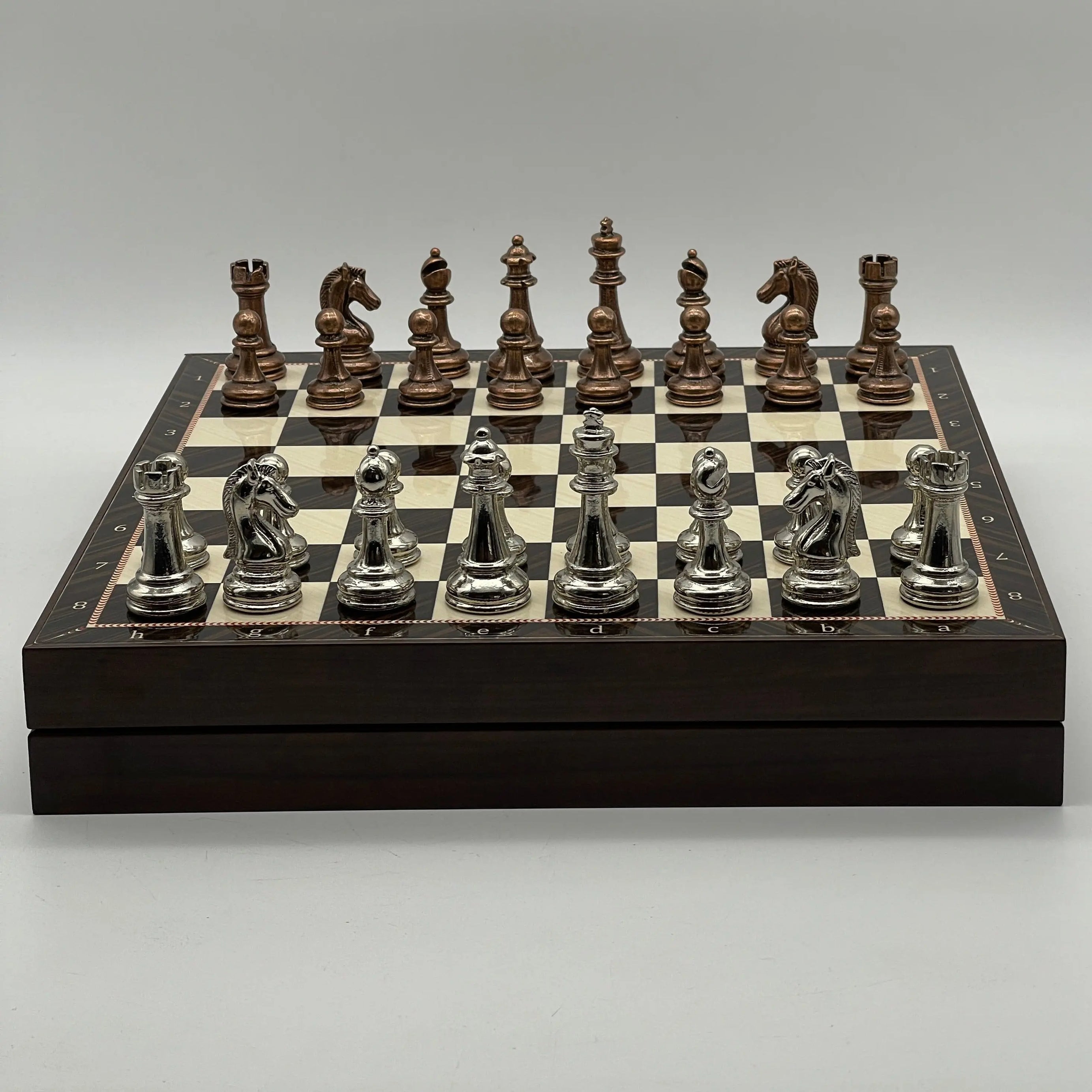 VIP Walnut Patterned Wooden Folding Chess Set with Metal Chess Pieces