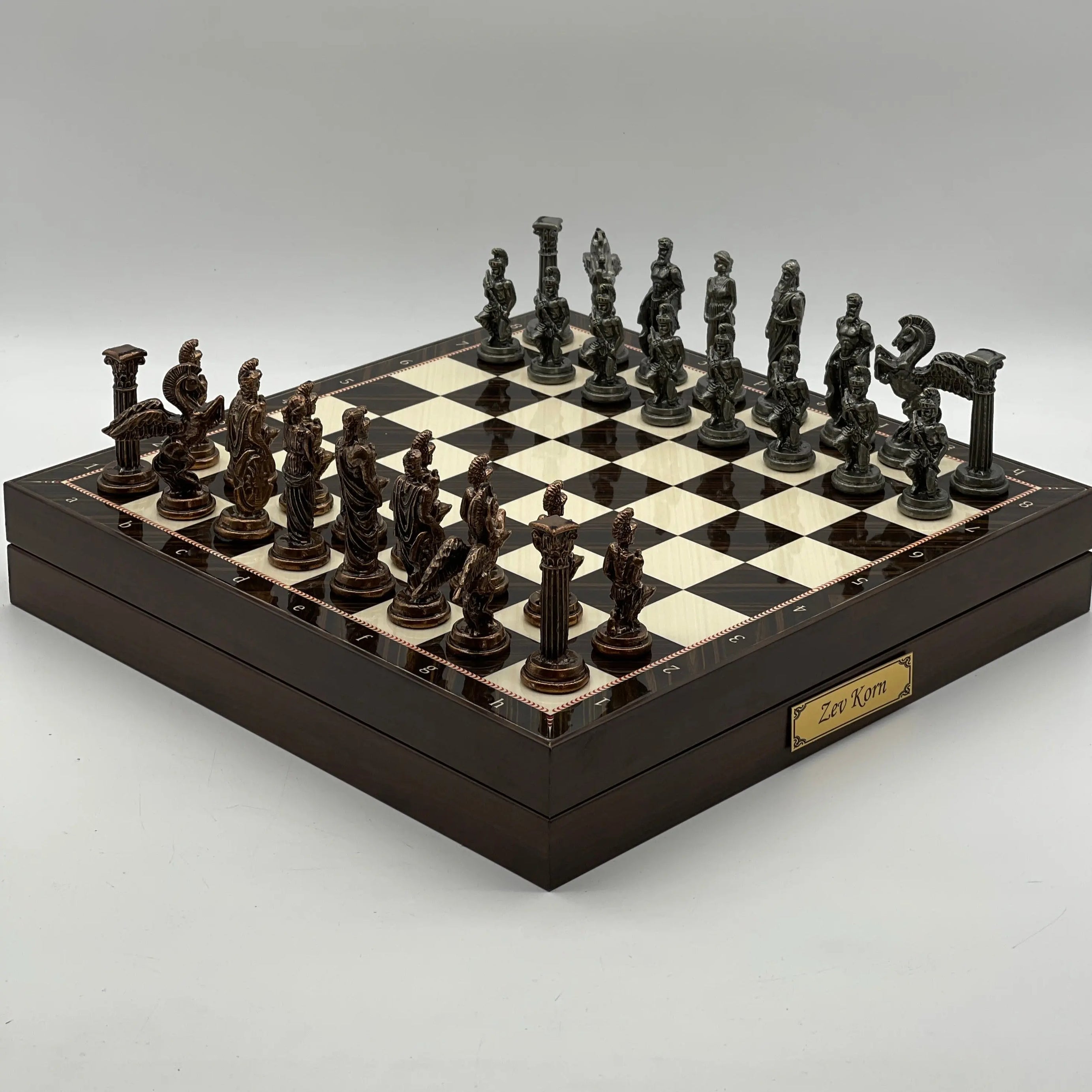 VIP Walnut Patterned Wooden Folding Chess Set With Pegasus Metal Chess Pieces