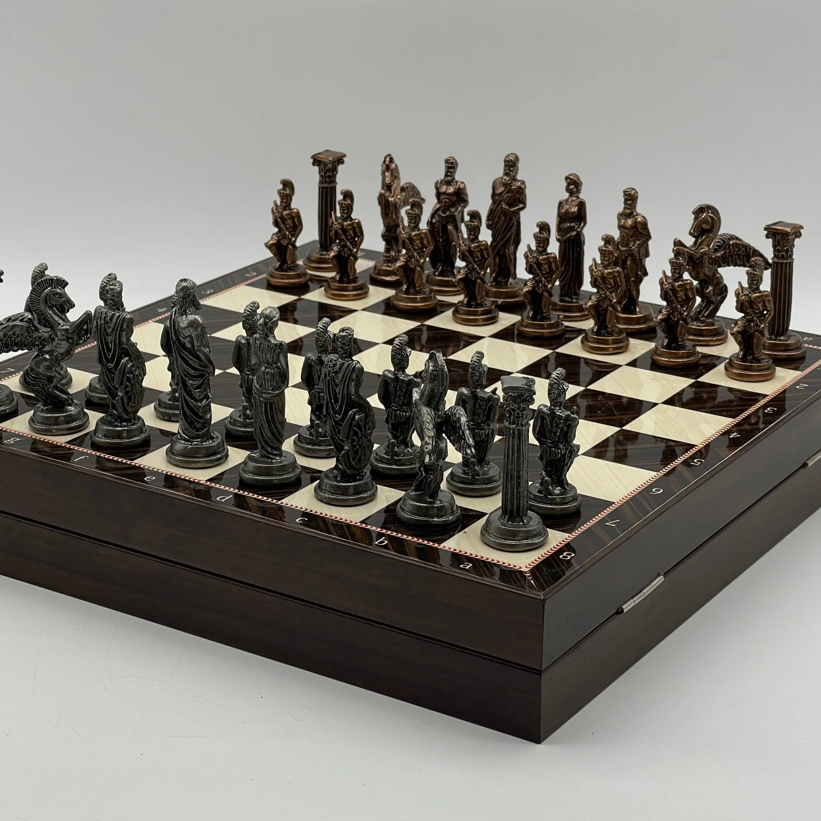 VIP Walnut Patterned Wooden Folding Chess Set With Pegasus Metal Chess Pieces