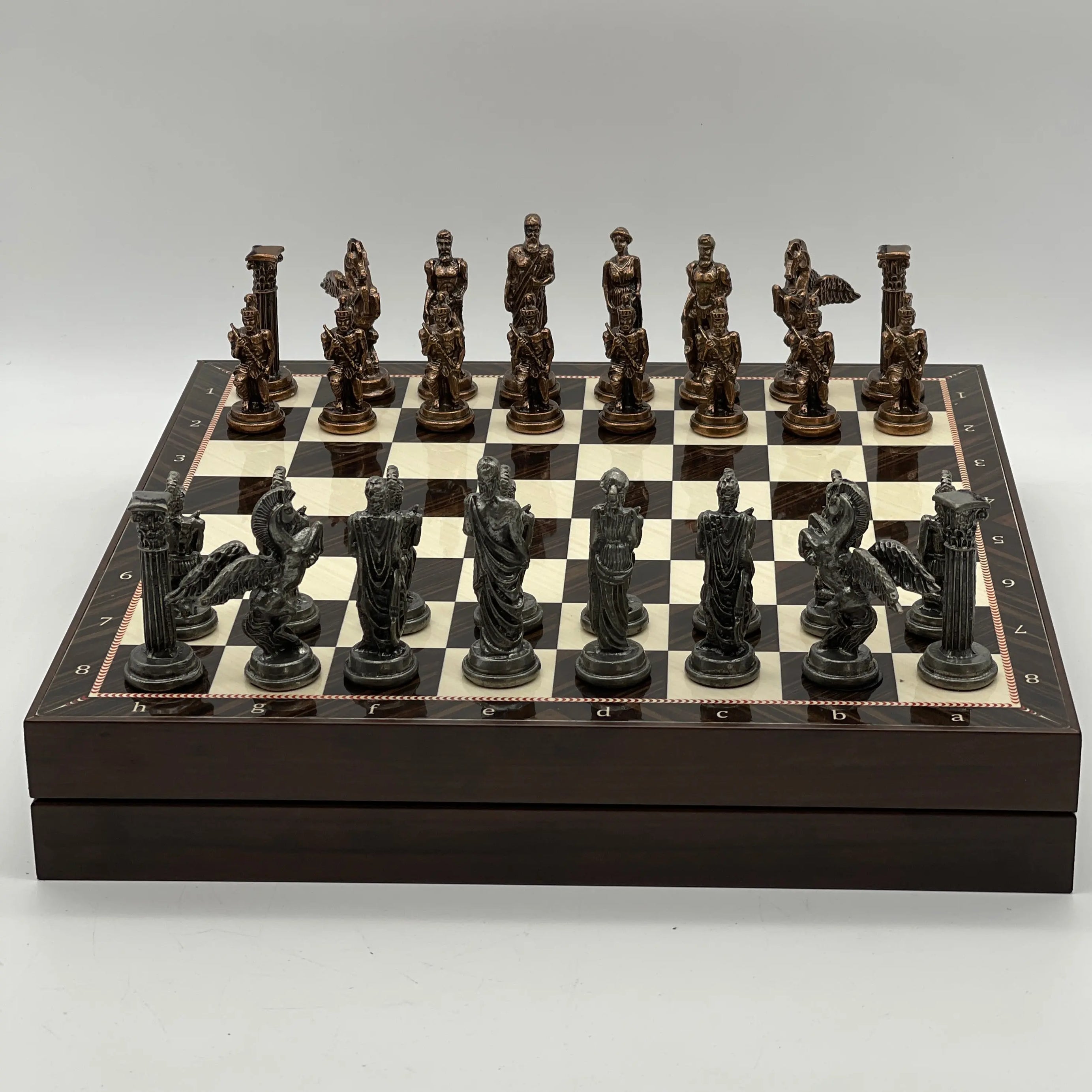 VIP Walnut Patterned Wooden Folding Chess Set With Pegasus Metal Chess Pieces
