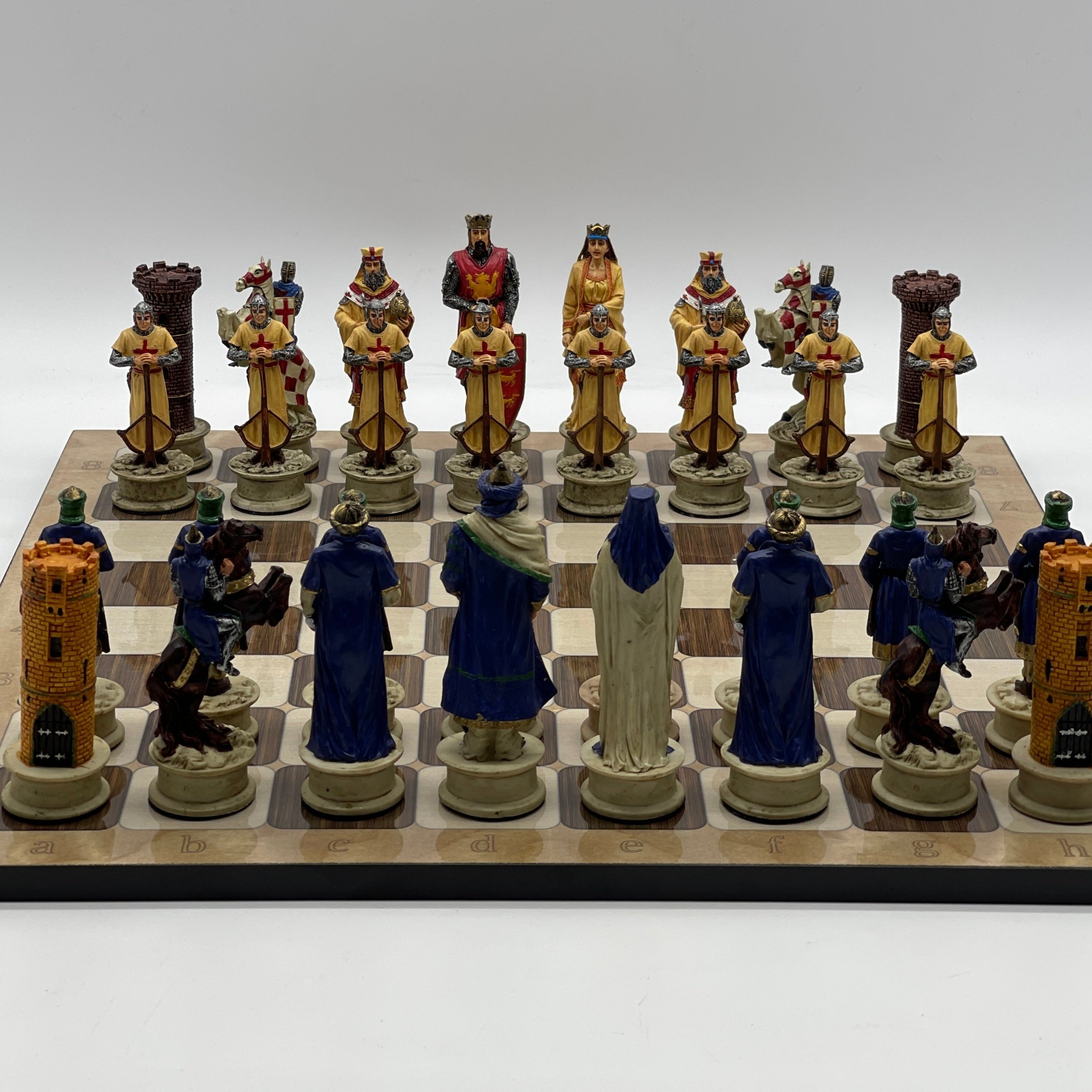 16.5" Brown Marble Pattern Chess Board With Polyester Chess Pieces