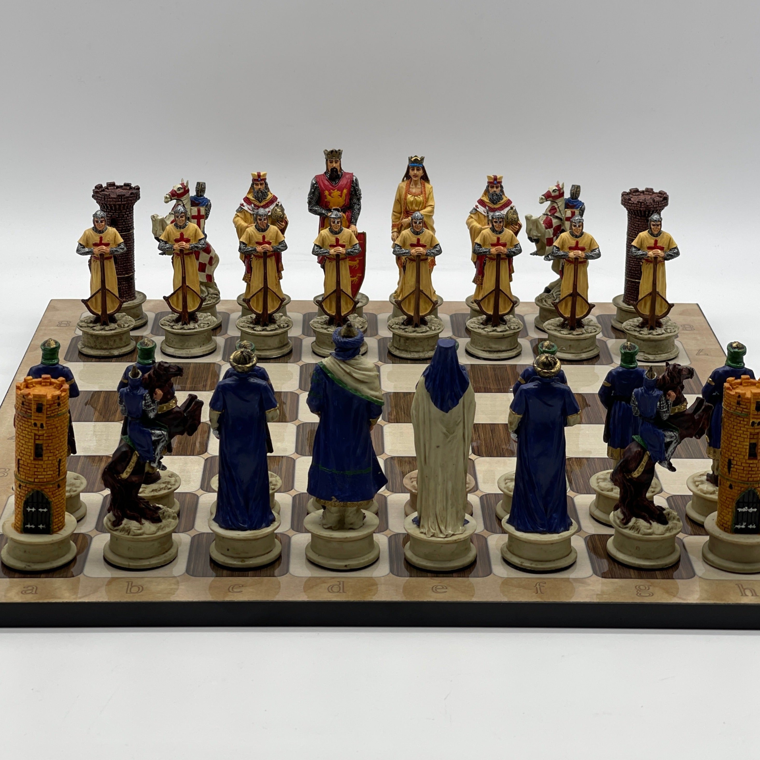 16.5" Brown Marble Pattern Chess Board With Polyester Chess Pieces