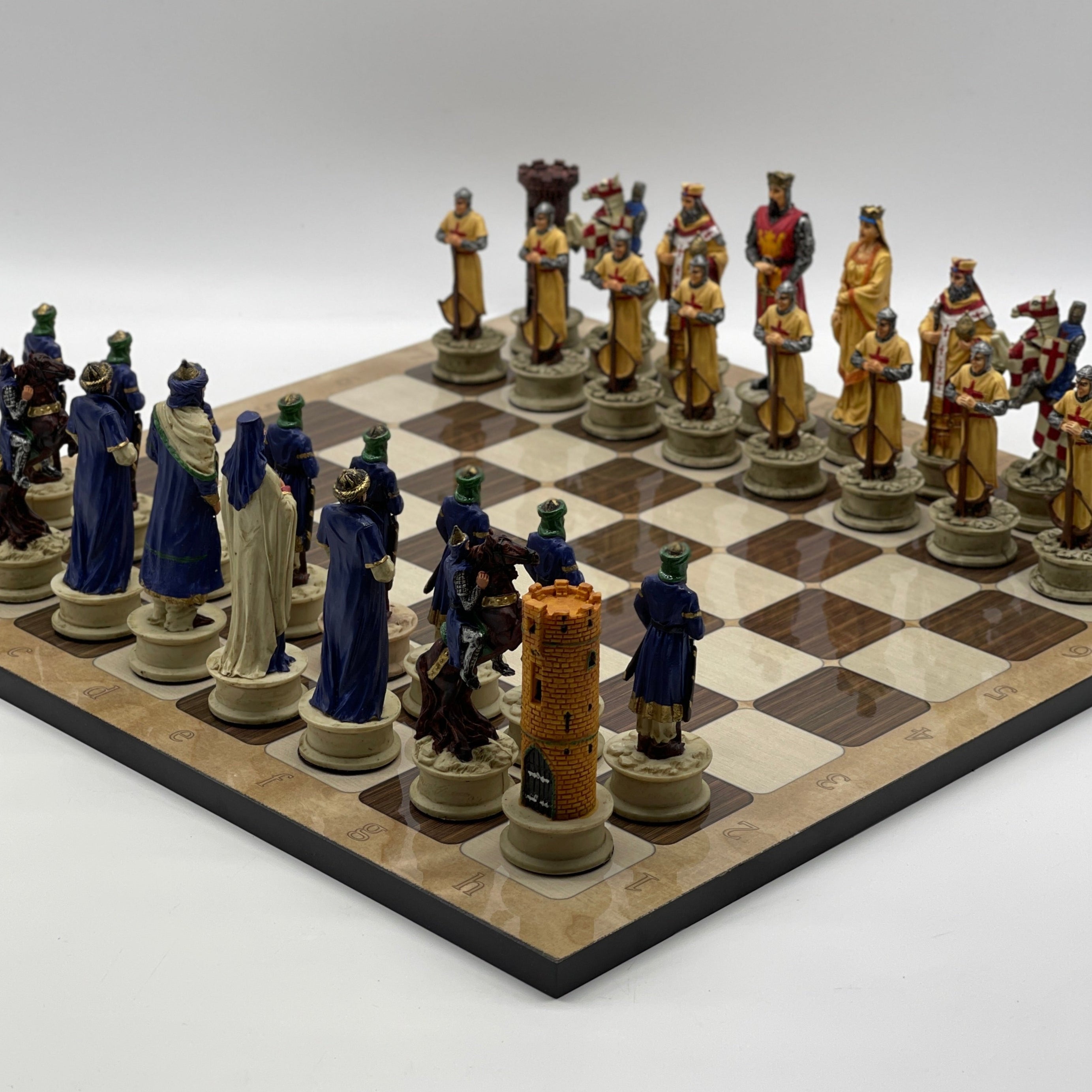 16.5" Brown Marble Pattern Chess Board With Polyester Chess Pieces