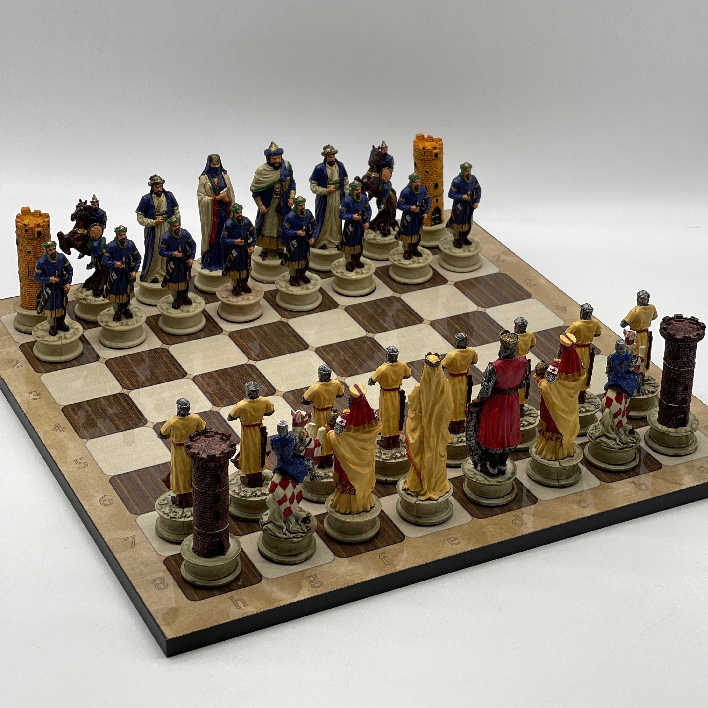 16.5" Brown Marble Pattern Chess Board With Polyester Chess Pieces