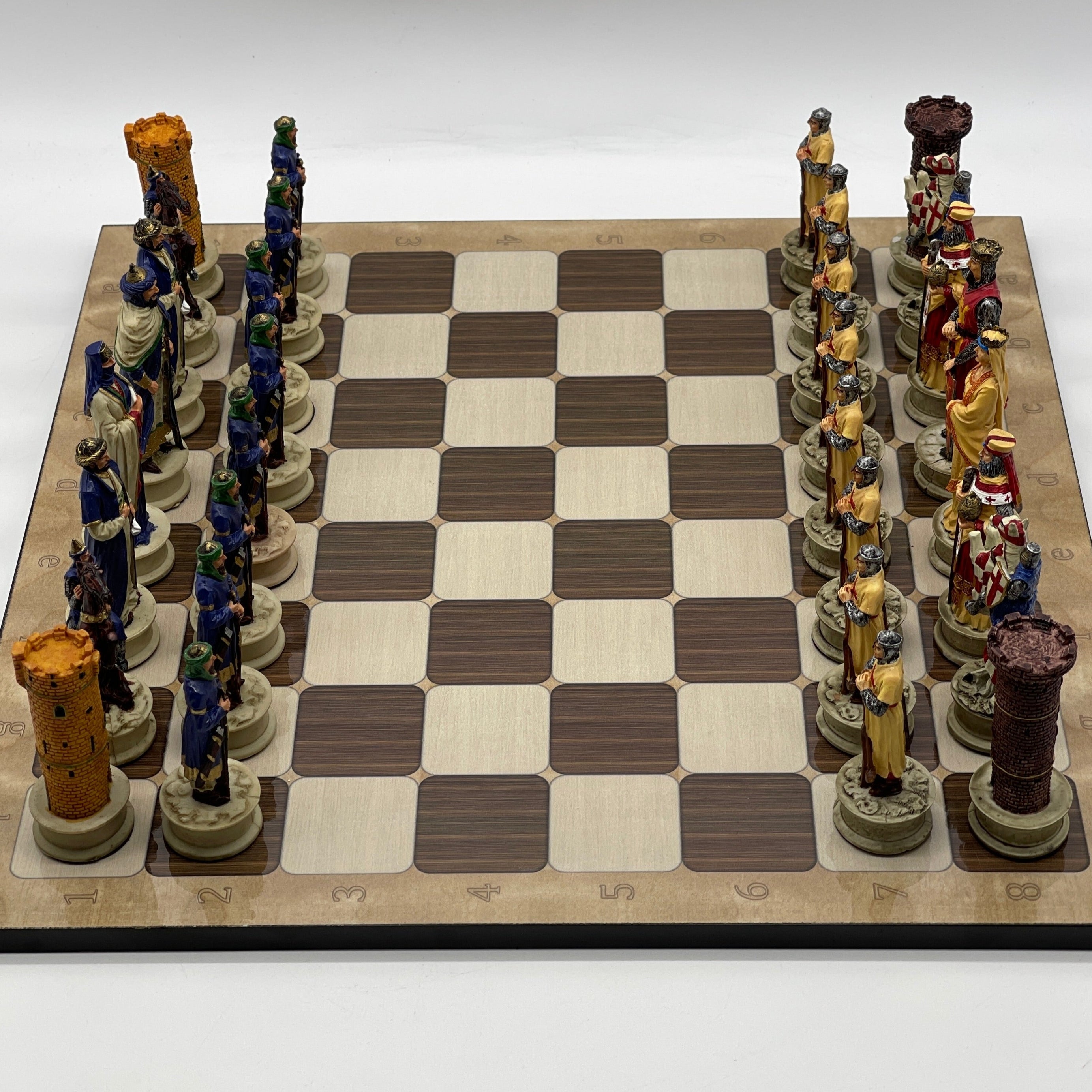 16.5" Brown Marble Pattern Chess Board With Polyester Chess Pieces