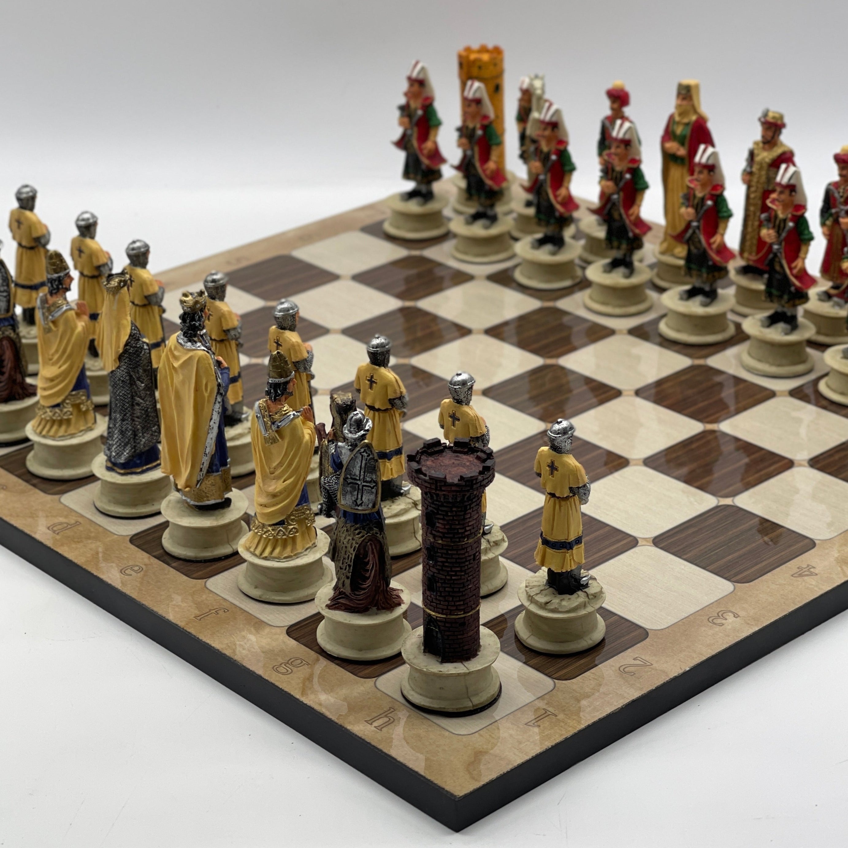 16.5" Brown Marble Pattern Chess Board With Polyester Red Chess Pieces