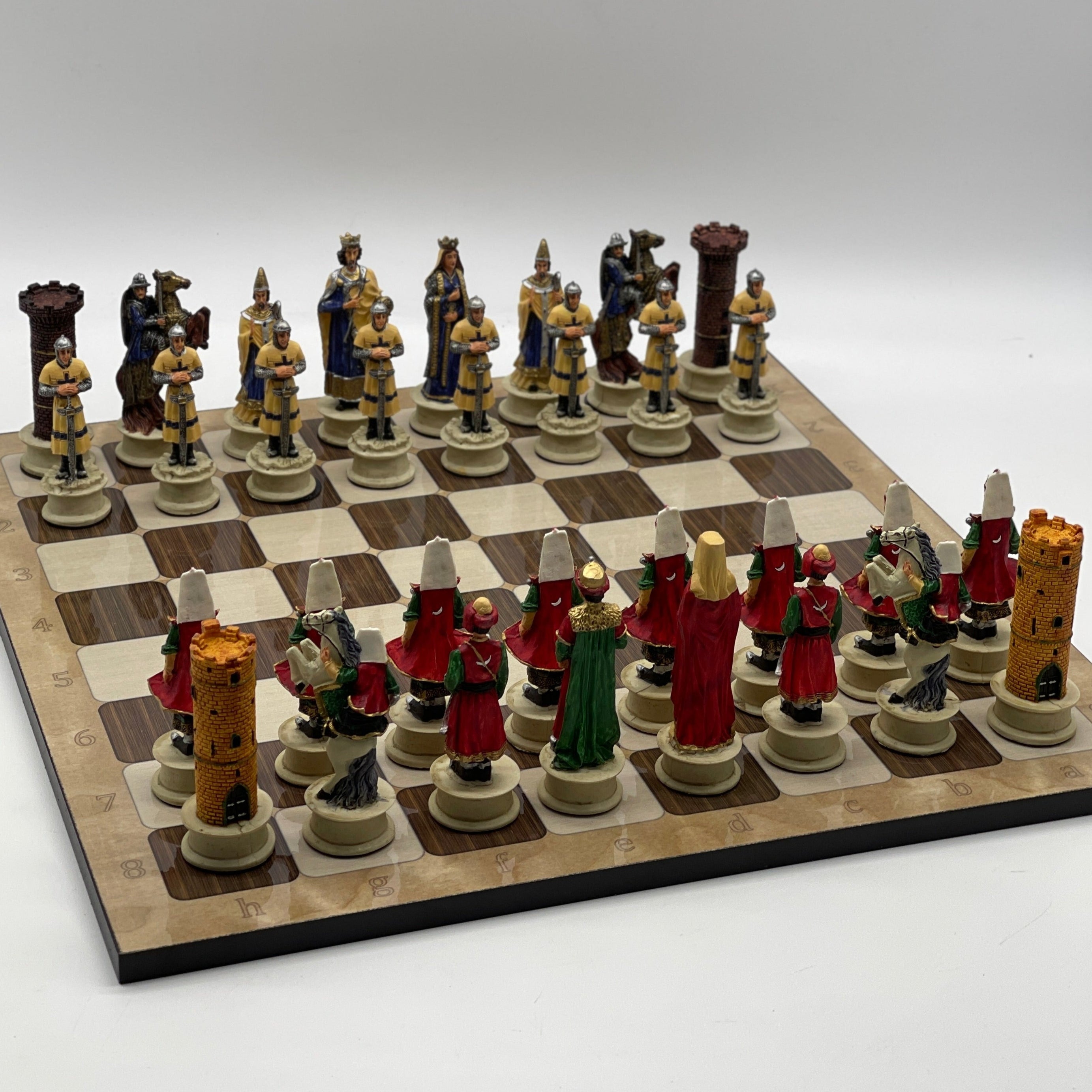 16.5" Brown Marble Pattern Chess Board With Polyester Red Chess Pieces