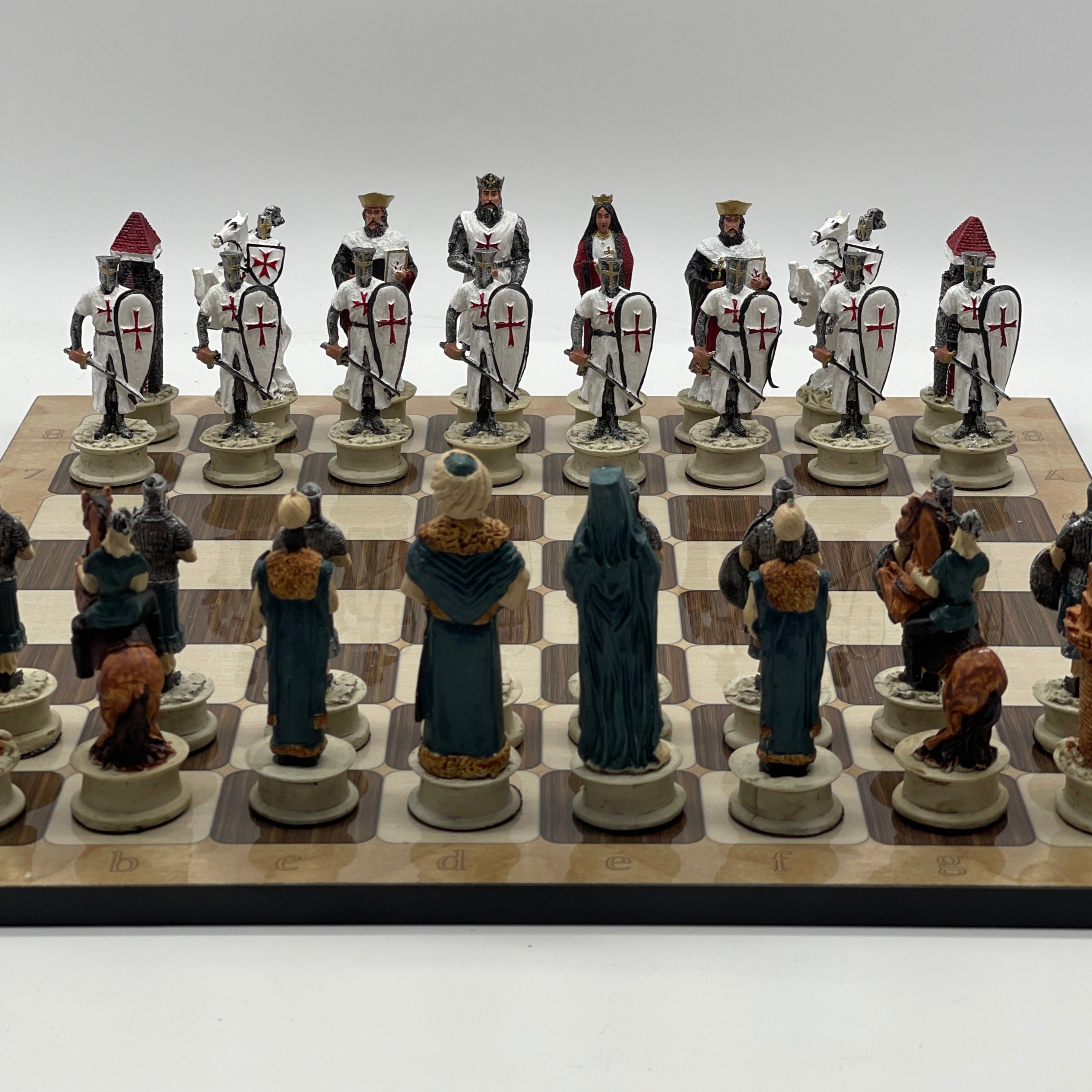 16.5" Brown Marble Pattern Chess Board With Polyester Chess Pieces