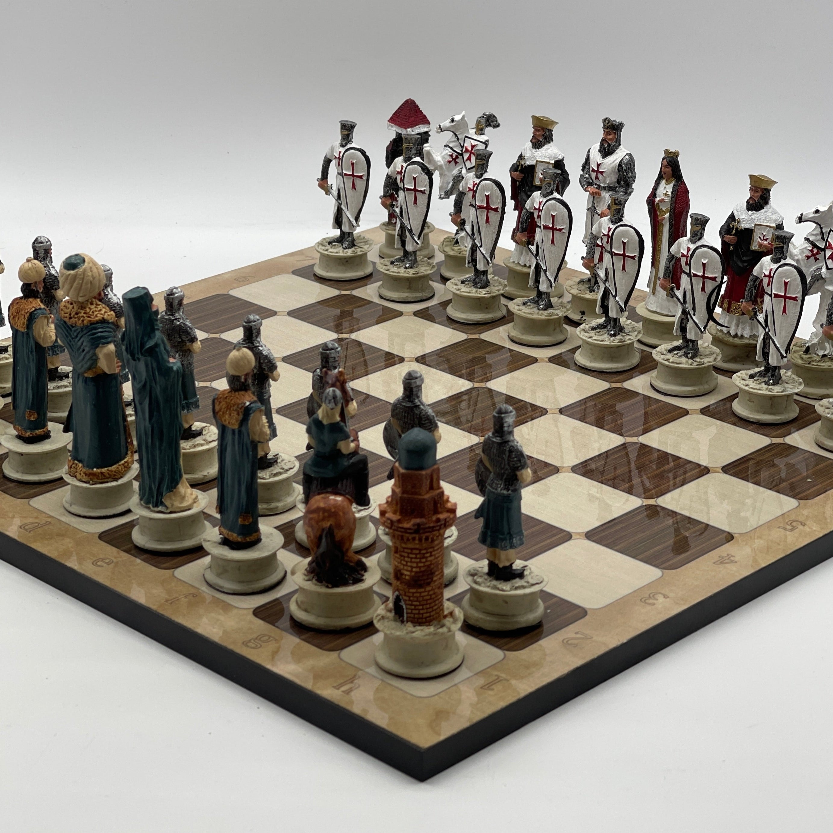 16.5" Brown Marble Pattern Chess Board With Polyester Chess Pieces