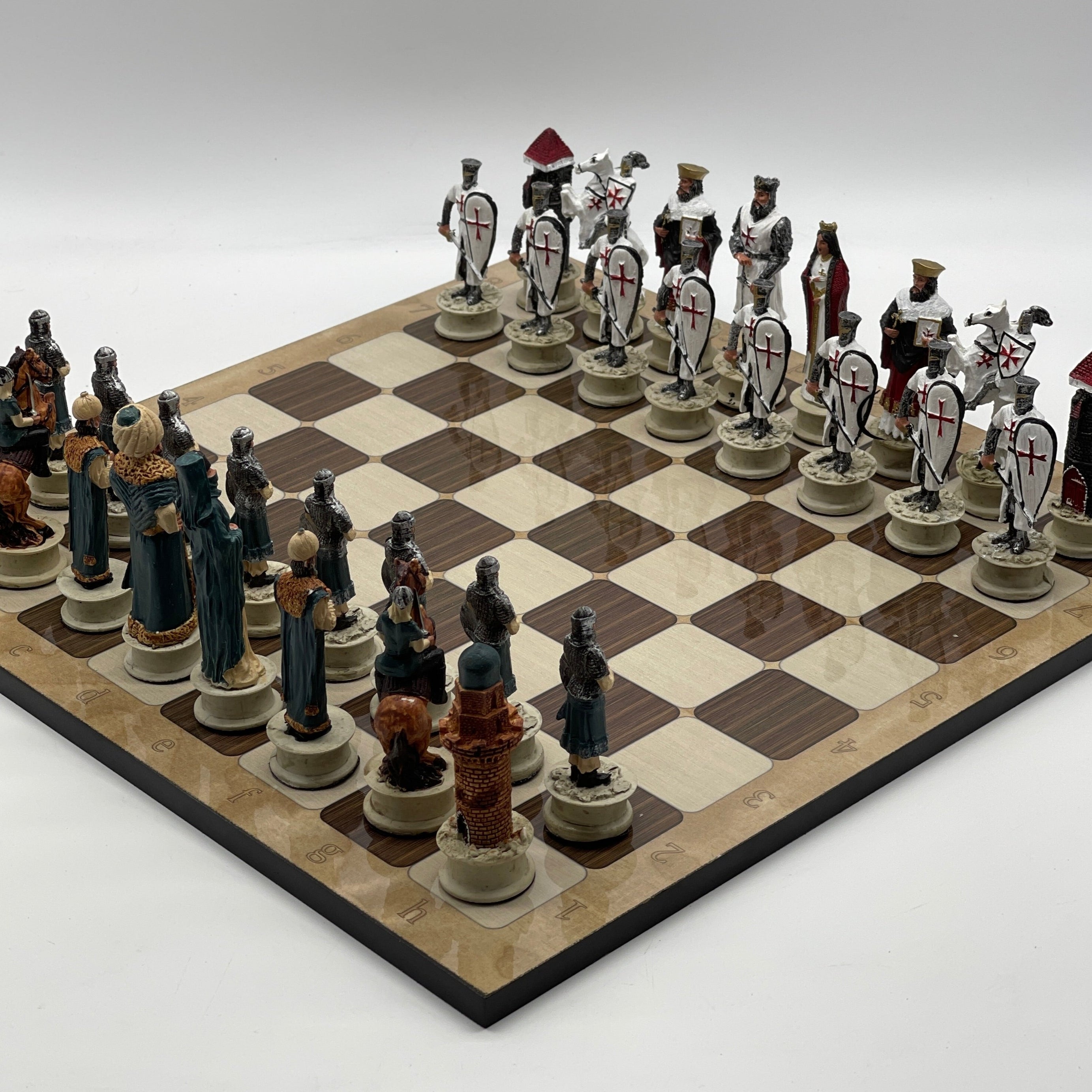 16.5" Brown Marble Pattern Chess Board With Polyester Chess Pieces