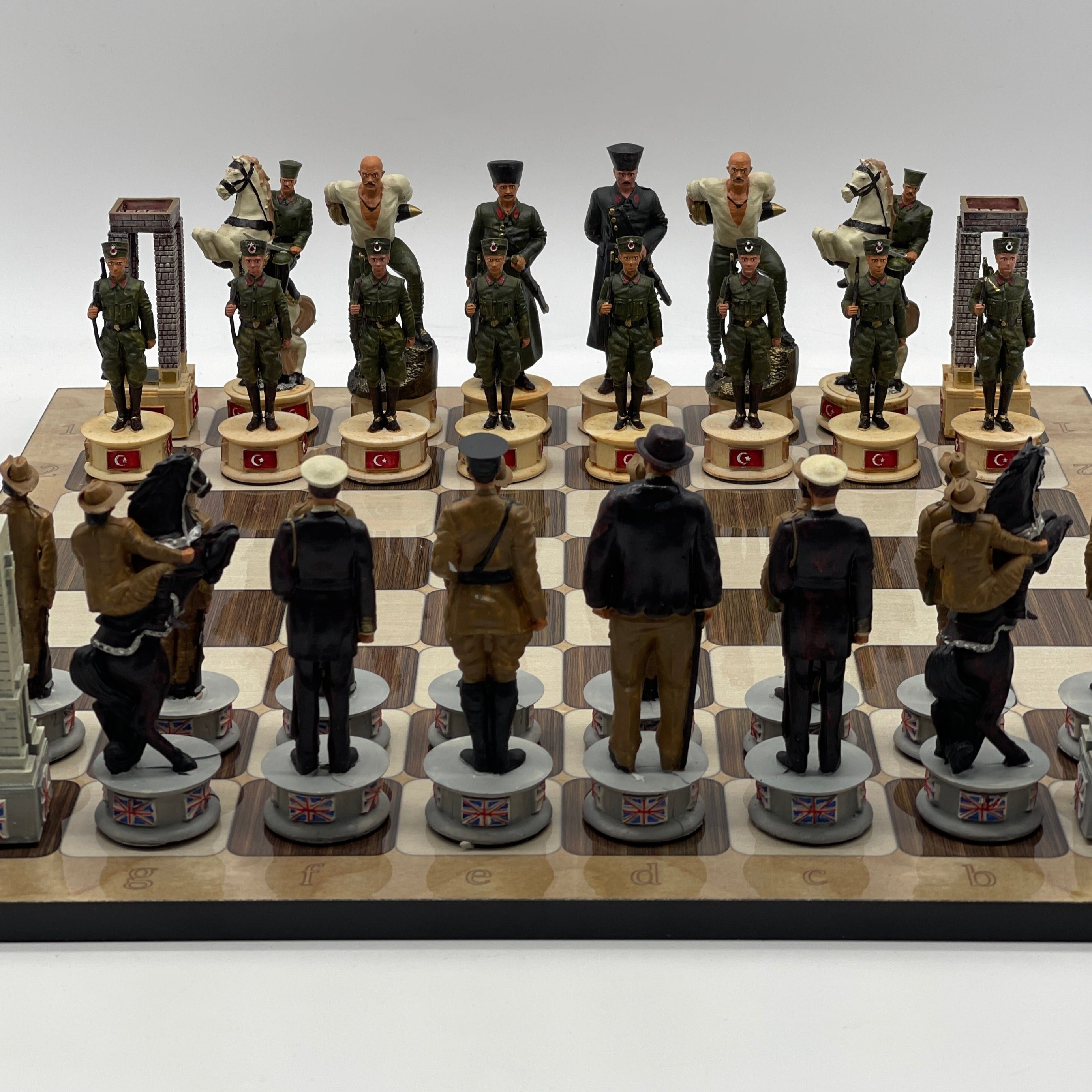 16.5" Brown Marble Pattern Chess Board With Gallipoli Campaign Chess Pieces