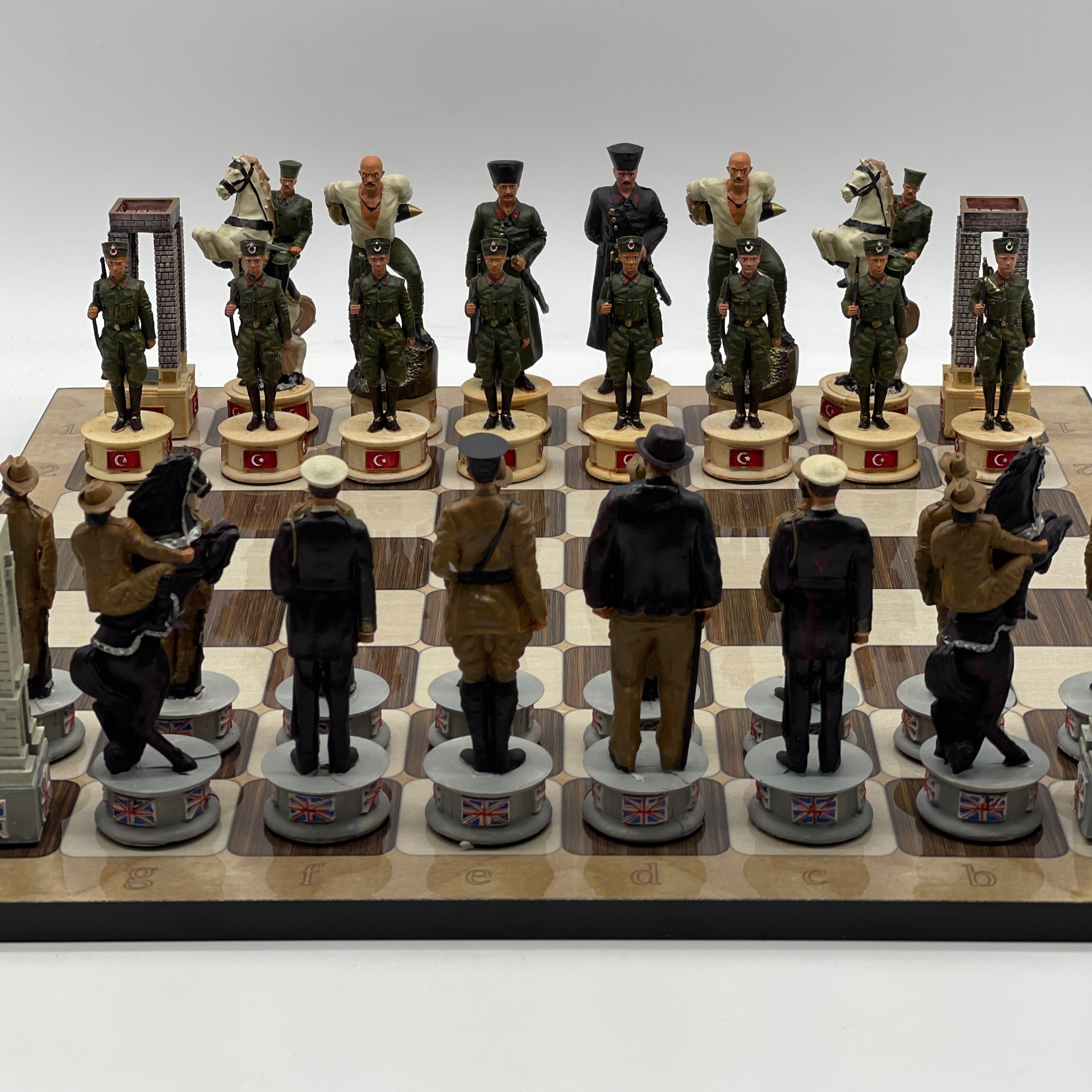 16.5" Brown Marble Pattern Chess Board With Gallipoli Campaign Chess Pieces