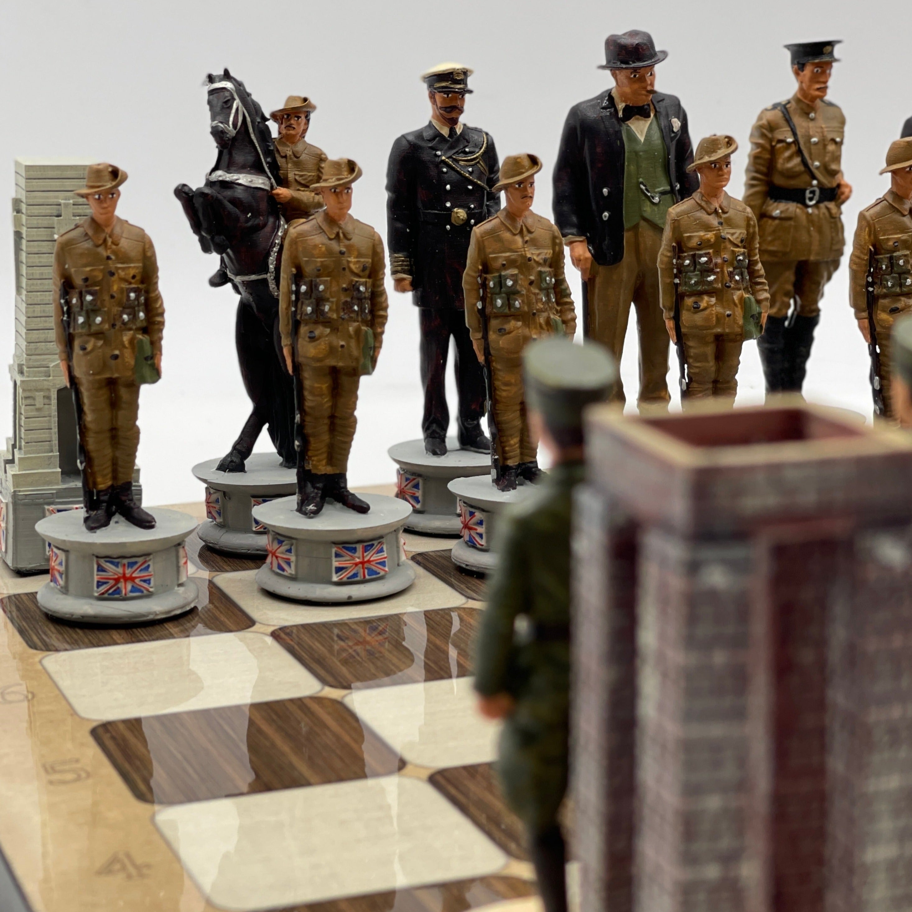 16.5" Brown Marble Pattern Chess Board With Gallipoli Campaign Chess Pieces