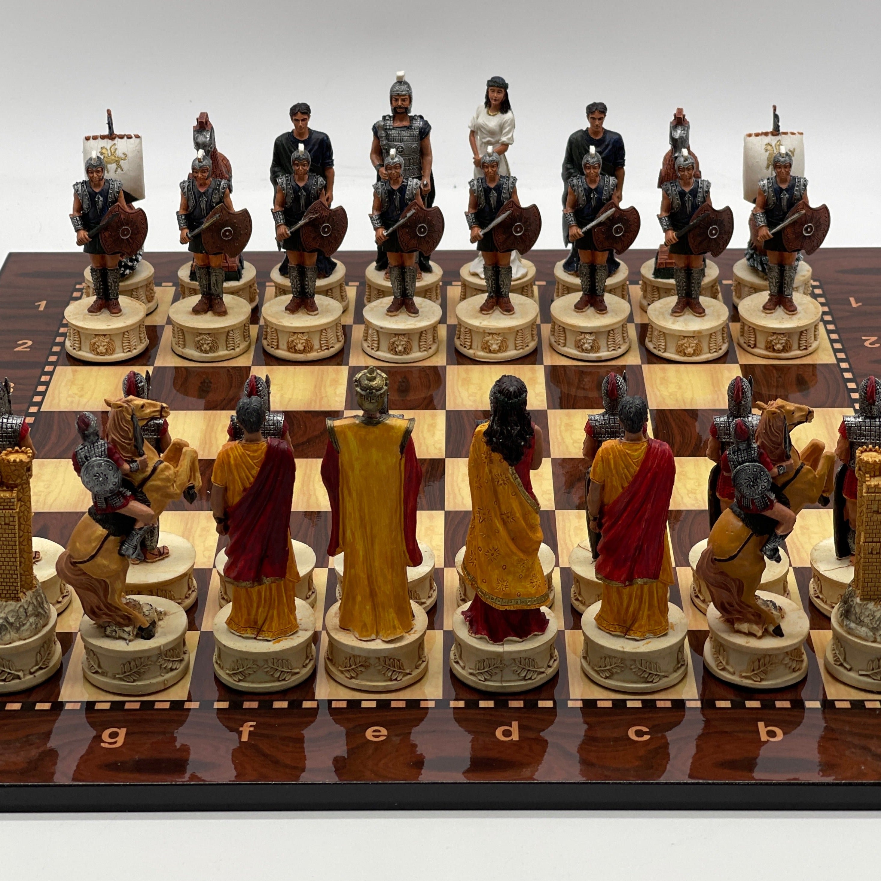 Large Walnut Marble Pattern Chess Board With Trojan Polyester Chess Pieces