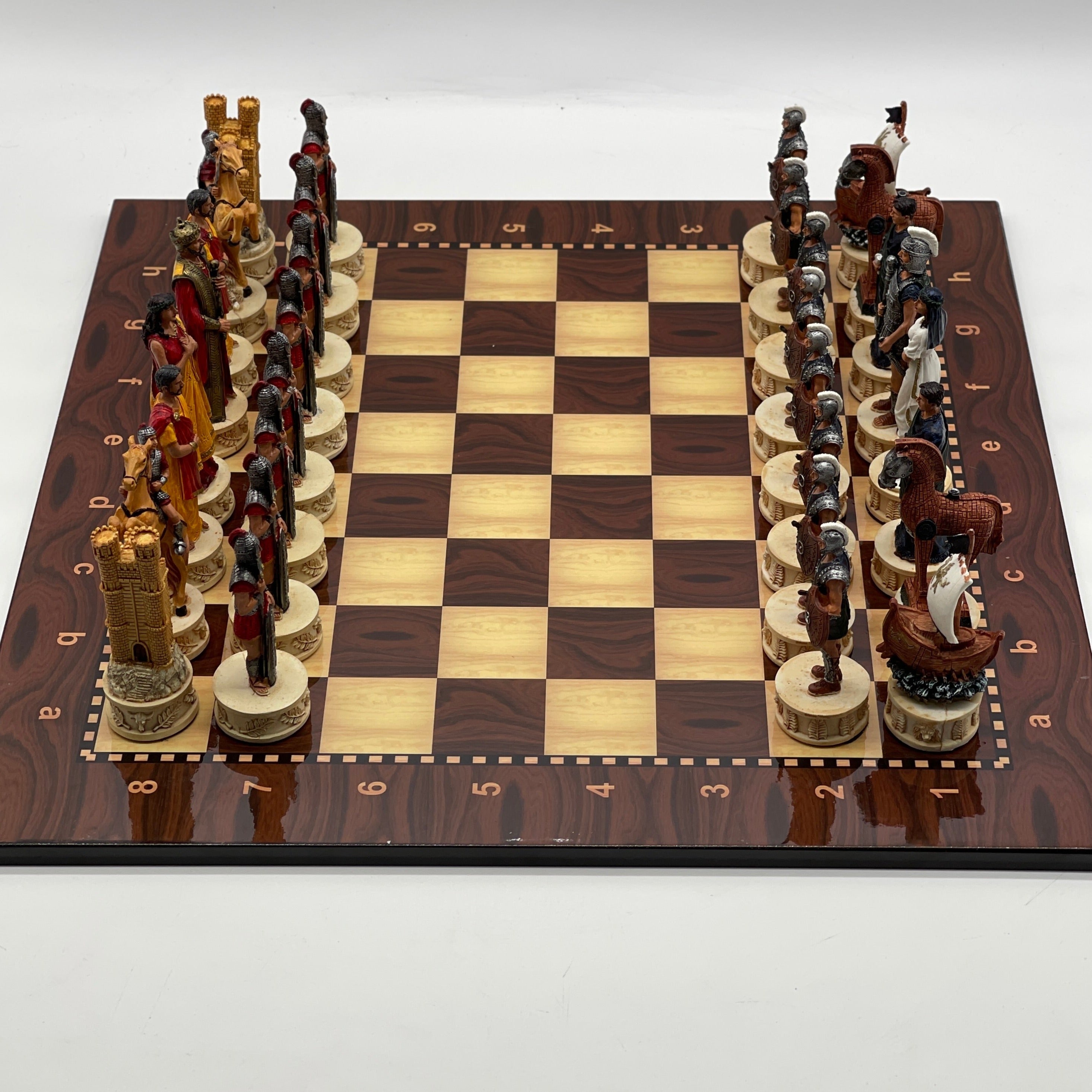 Large Walnut Marble Pattern Chess Board With Trojan Polyester Chess Pieces