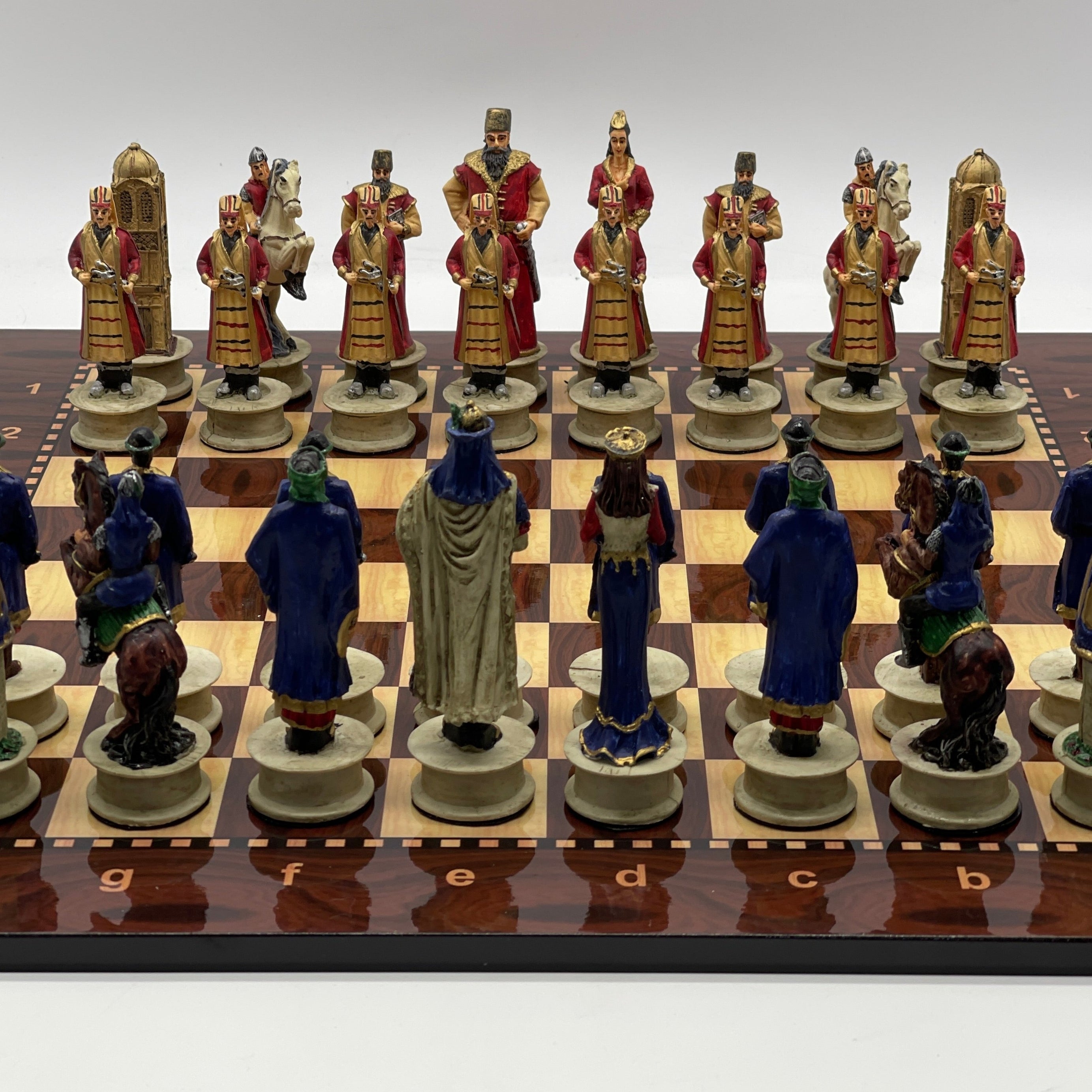 Large Walnut Marble Pattern Chess Board With Ottomans Polyester Chess Pieces