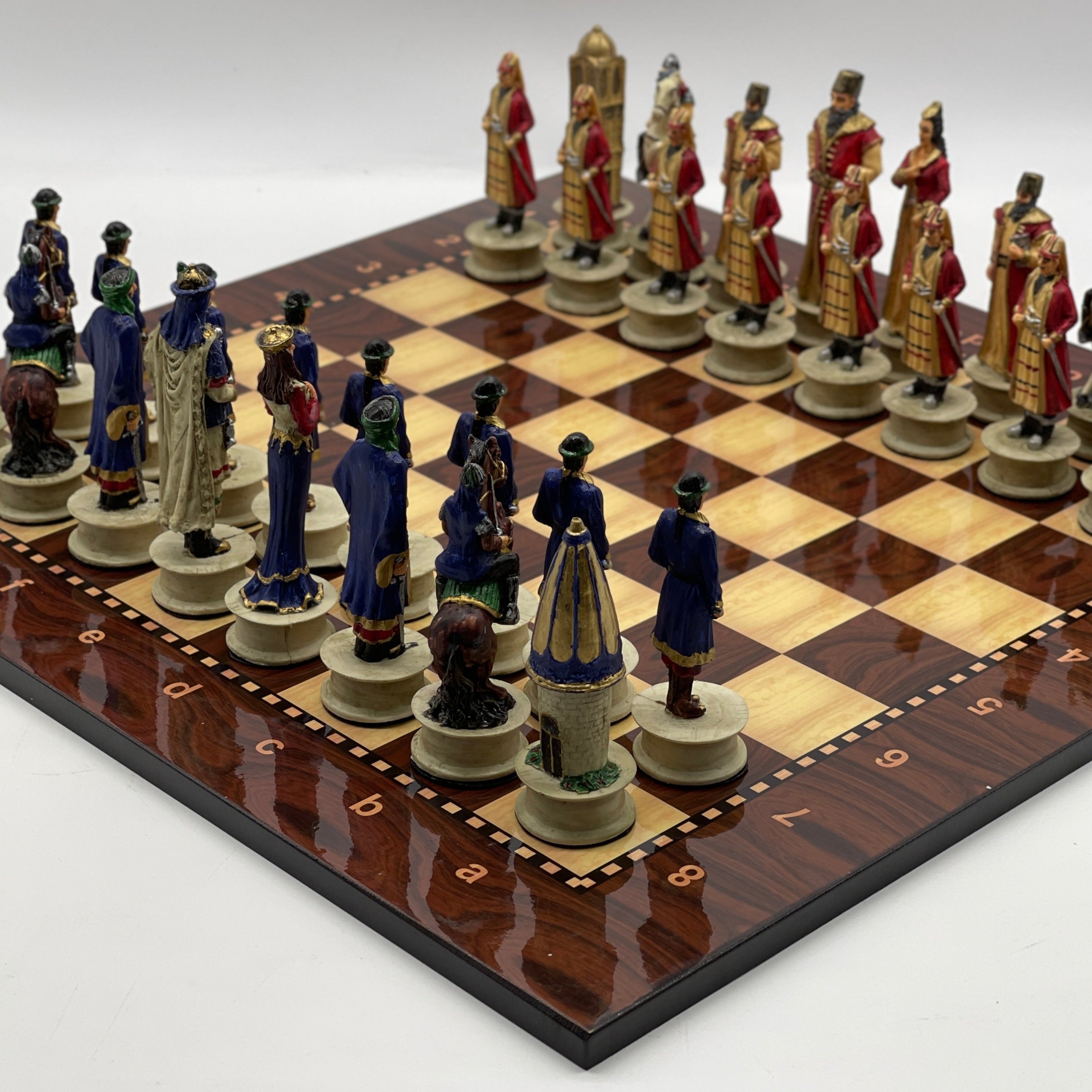 Large Walnut Marble Pattern Chess Board With Ottomans Polyester Chess Pieces