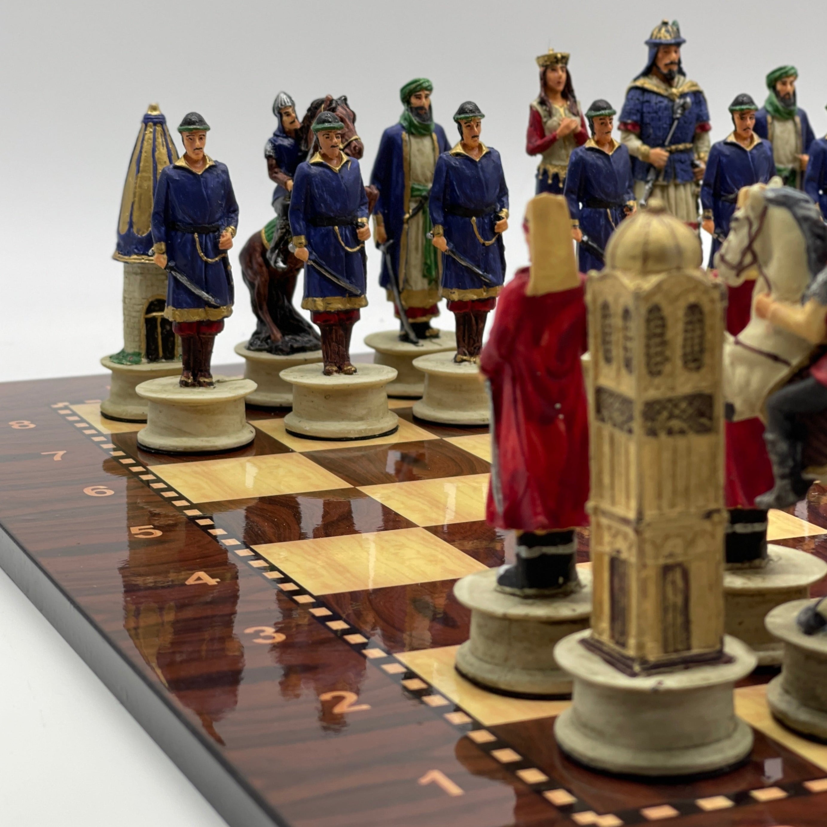 Large Walnut Marble Pattern Chess Board With Ottomans Polyester Chess Pieces