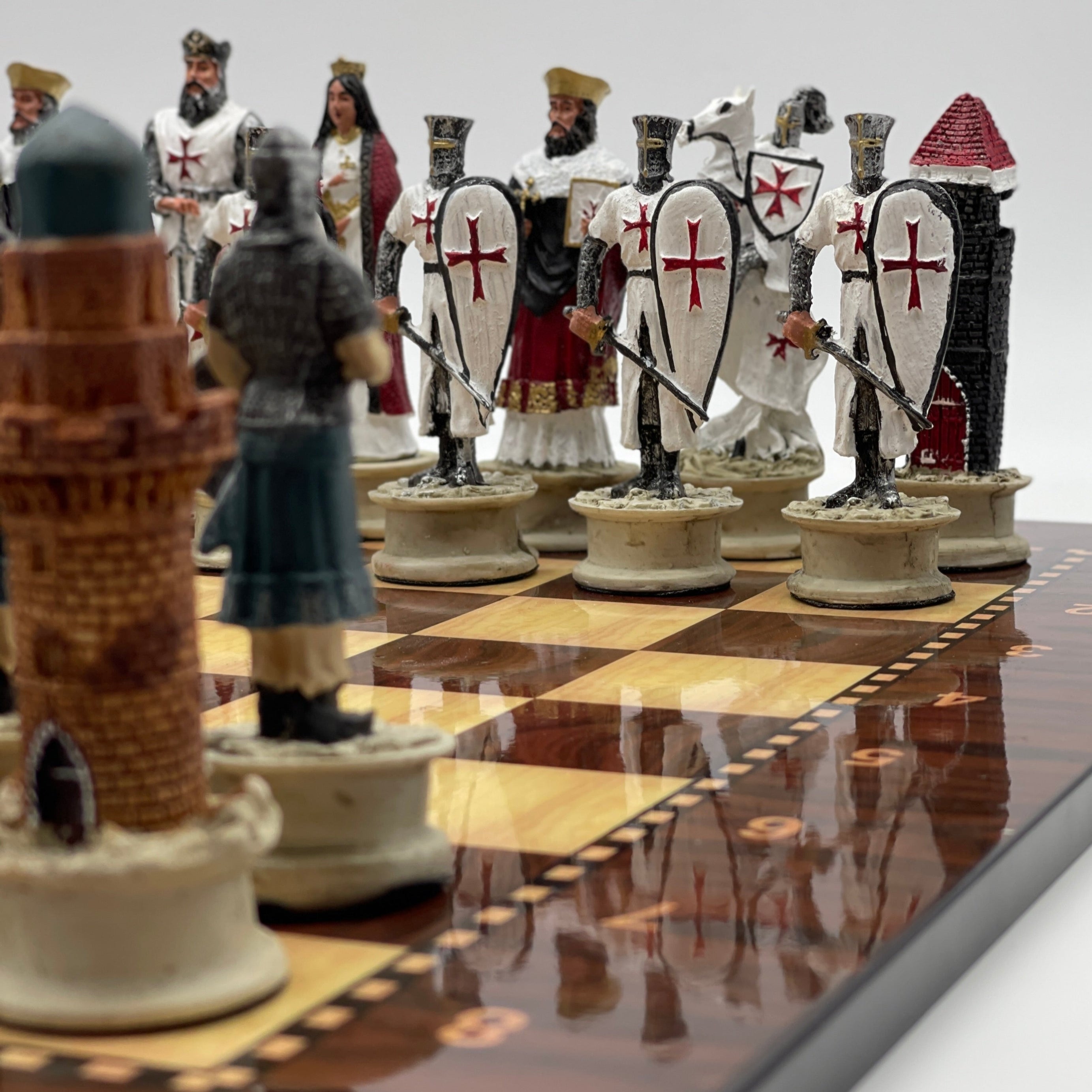 Large Walnut Marble Pattern Chess Board With Ottomans Polyester Chess Pieces