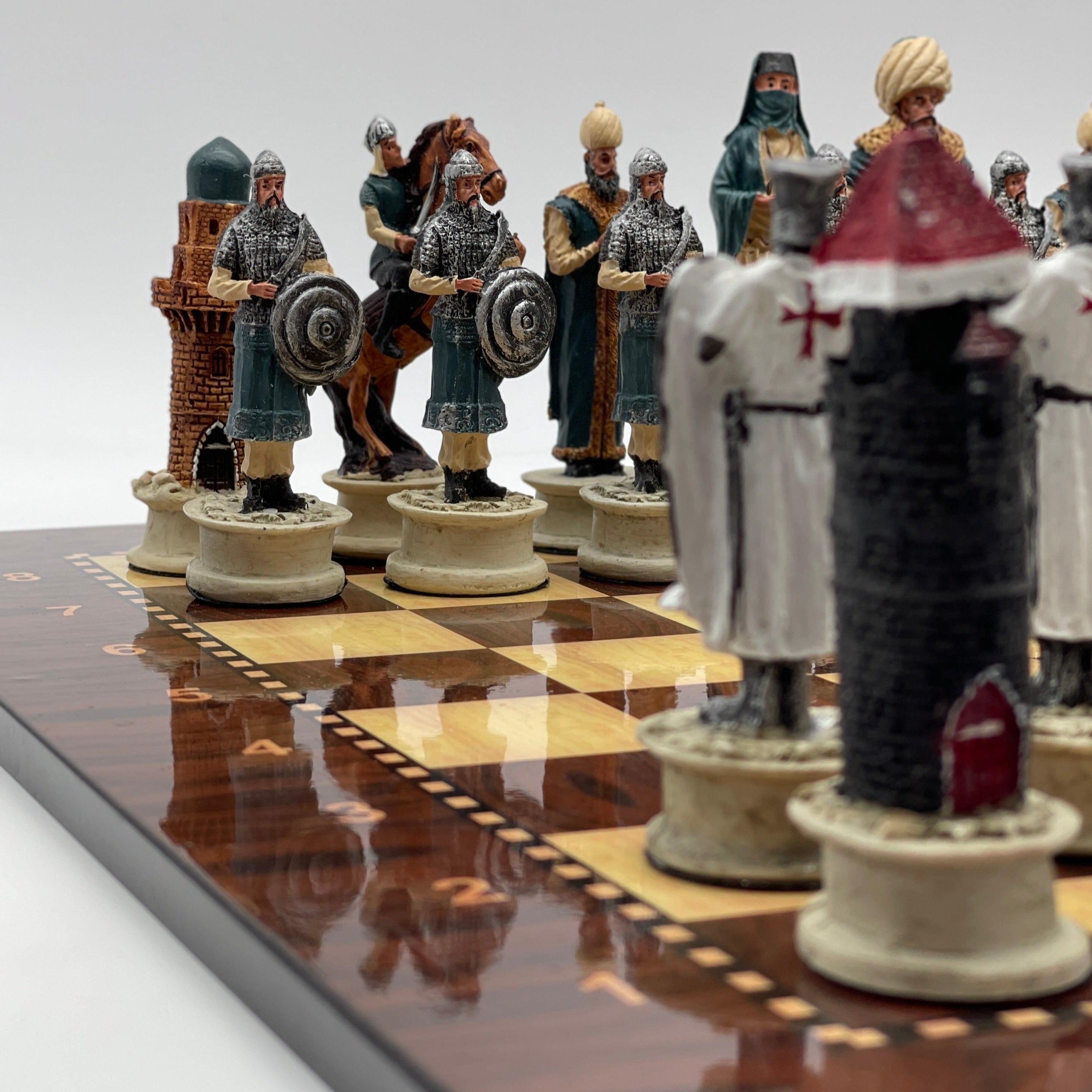 Large Walnut Marble Pattern Chess Board With Ottomans Polyester Chess Pieces