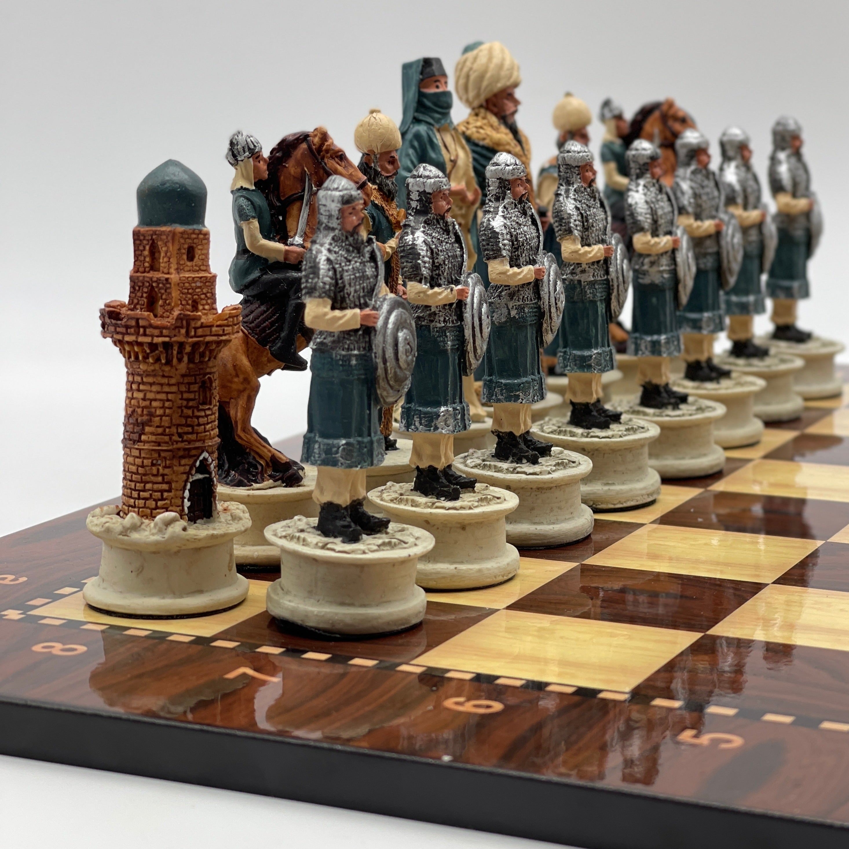 Large Walnut Marble Pattern Chess Board With Ottomans Polyester Chess Pieces
