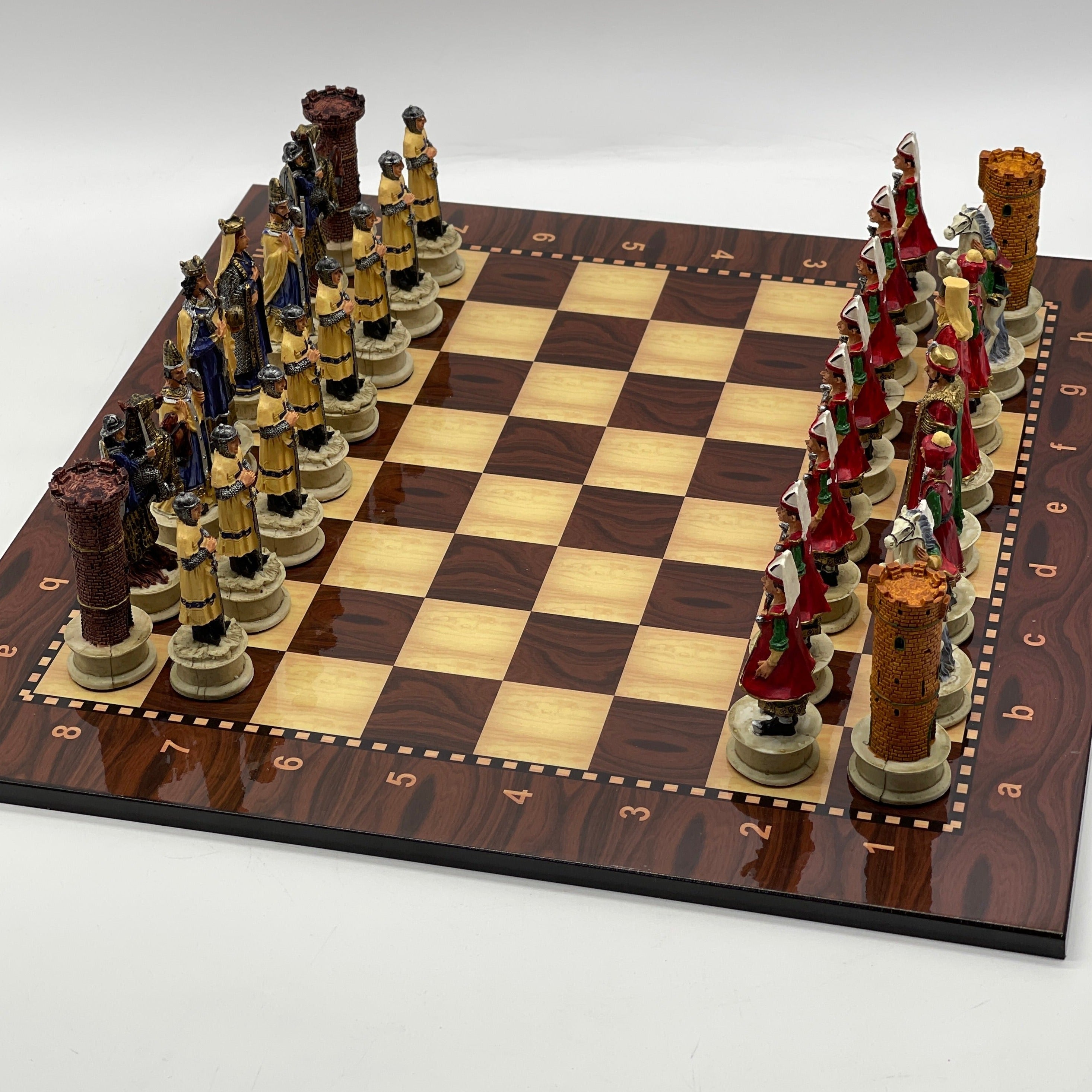 Large Walnut Marble Pattern Chess Board With Romans Polyester Chess Pieces
