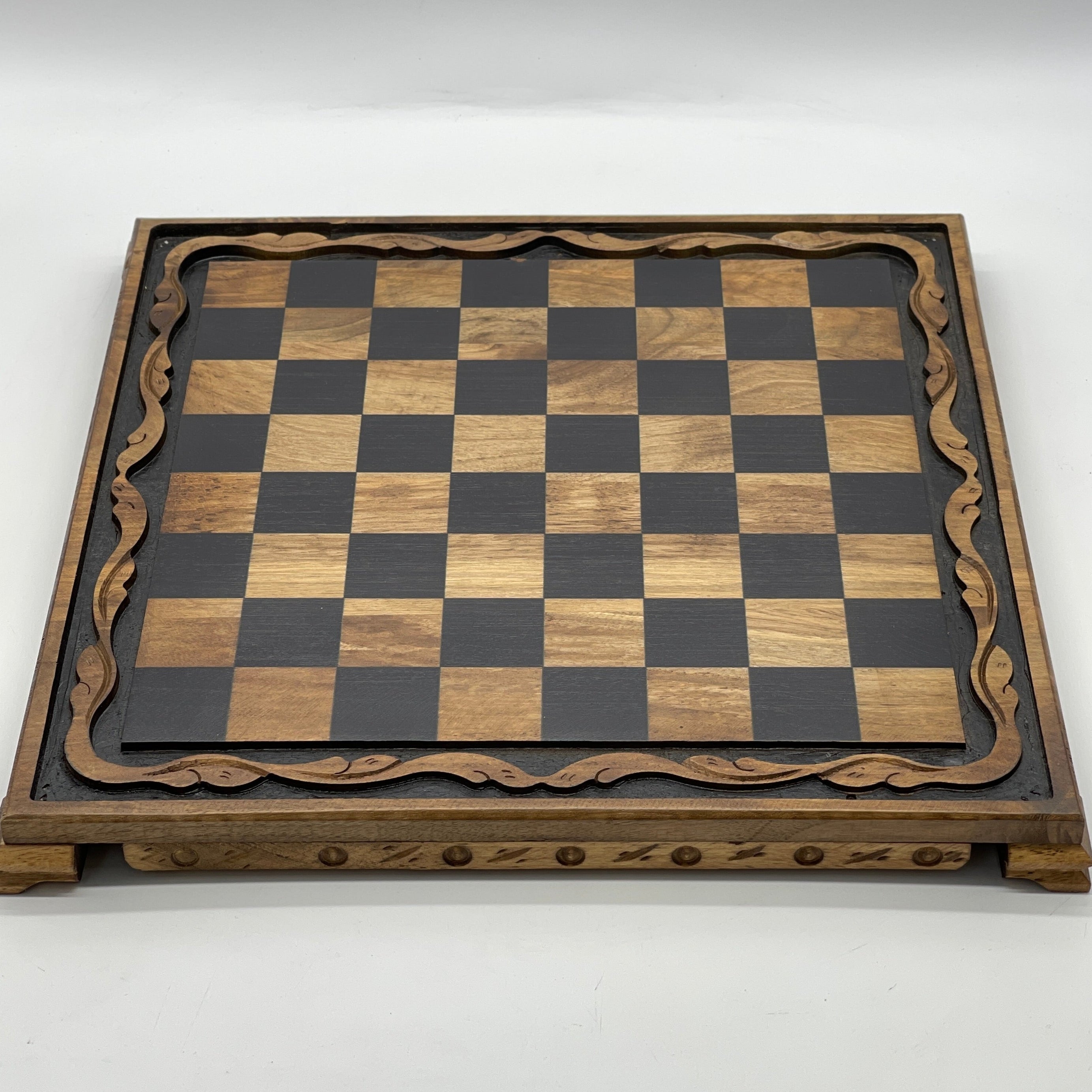 Handmade Wooden Chess Set With Large Trojan Polyester Chess Pieces