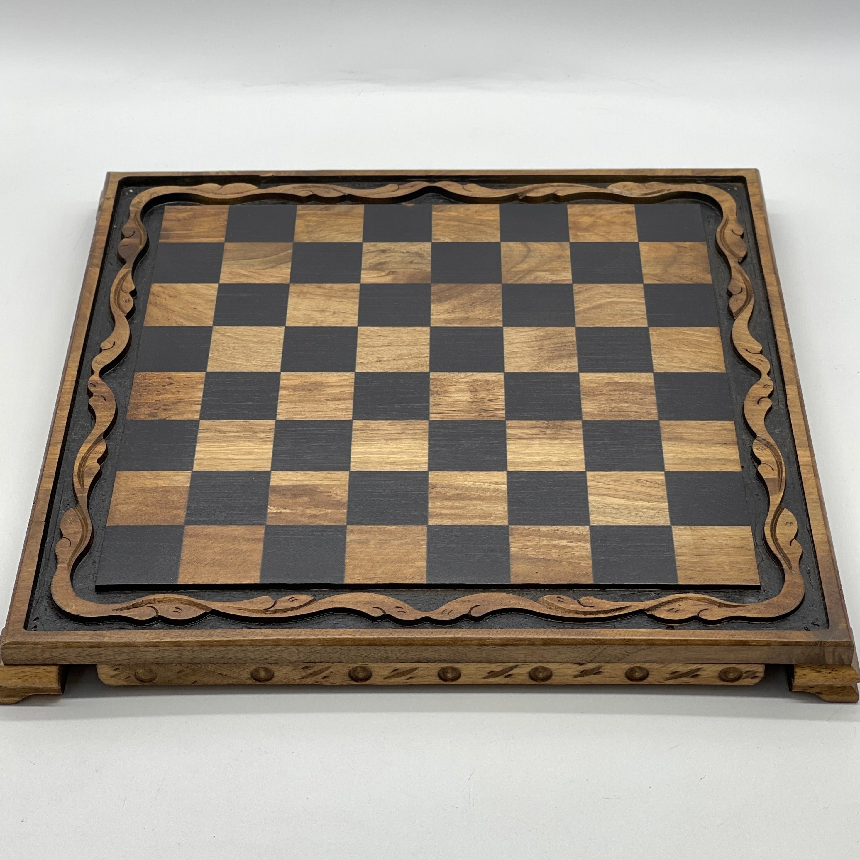 Handmade Wooden Chess Set With Large Trojan Polyester Chess Pieces
